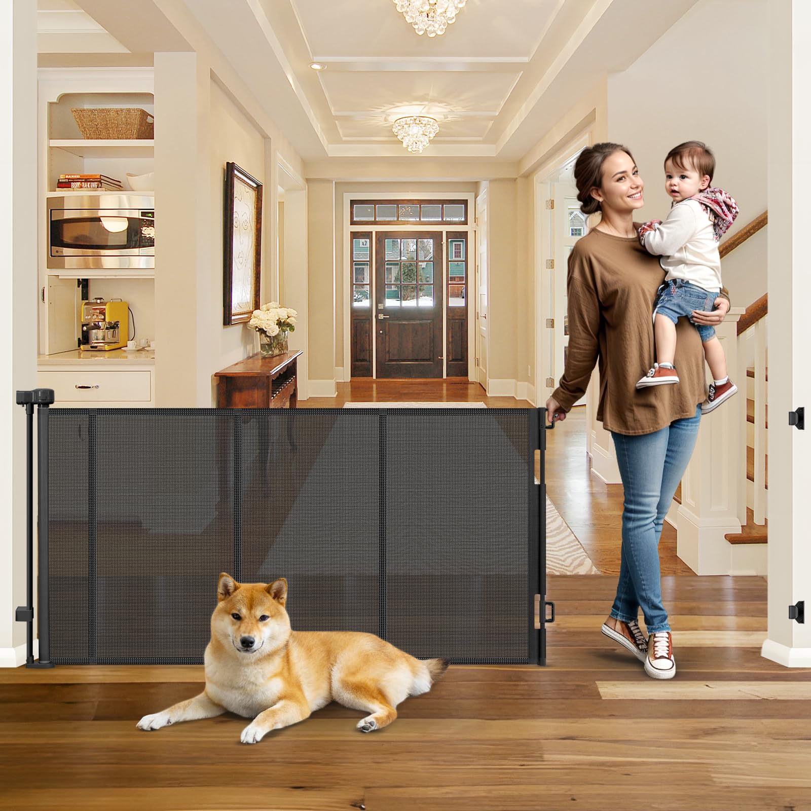 Reinforced 100 Inch Extra Wide Retractable Dog Gate for The House Extra Wide Retractable Baby Gates Extra Wide Retractable Pet G