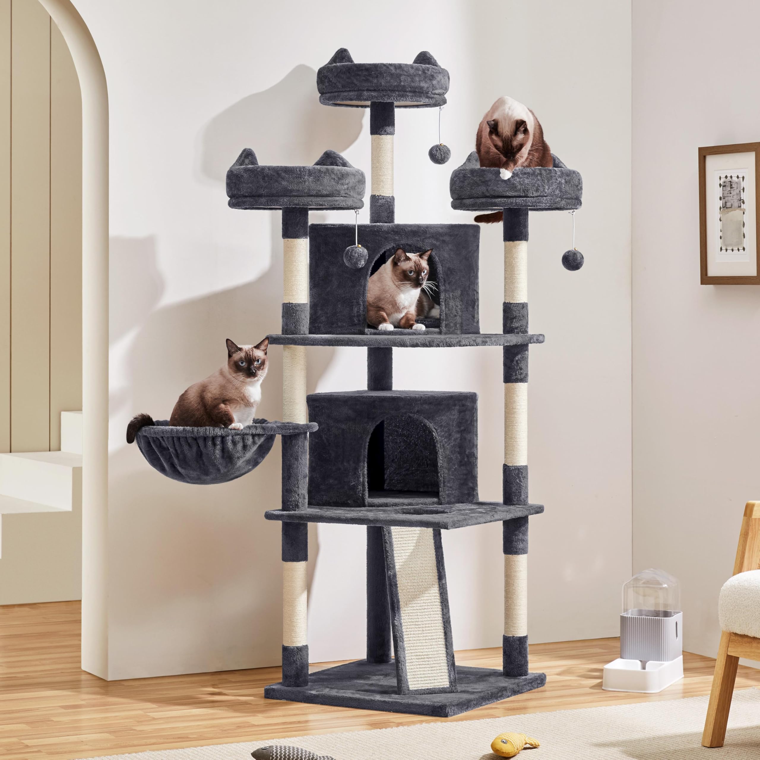 Yaheetech 68.5In Multi-Level Cat Tree Large Cat Condo With Sisal-Covered Platforms Scratching Board & Scratching Posts, Cozy Perches, Stable Cat Tower Cat Condo Pet Play House, Dark Gray