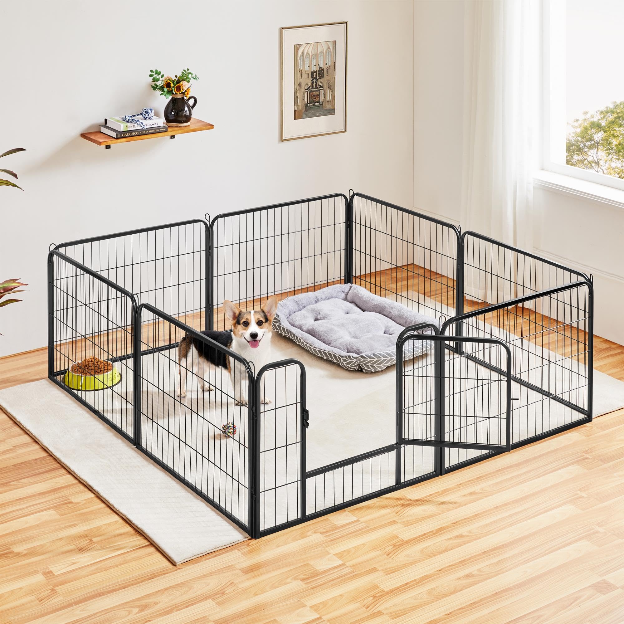 Topeakmart 8 Panel 24-Inch Dog Pen Playpen-Heavy Duty Metal Pet Play Pens For Puppy Houses For Small Medium Dogs Exercise Fence