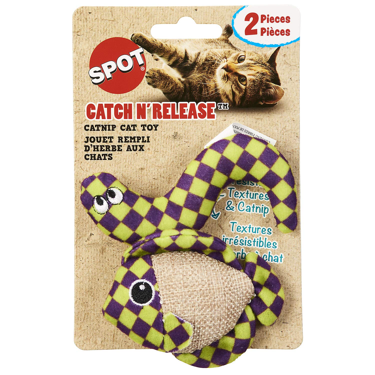 Spot Catch N' Release Cat Toy With Irresistible Texture And Catnip, Indoor Cat Essentials, For Cats And Kittens, 2 Assorted Figures