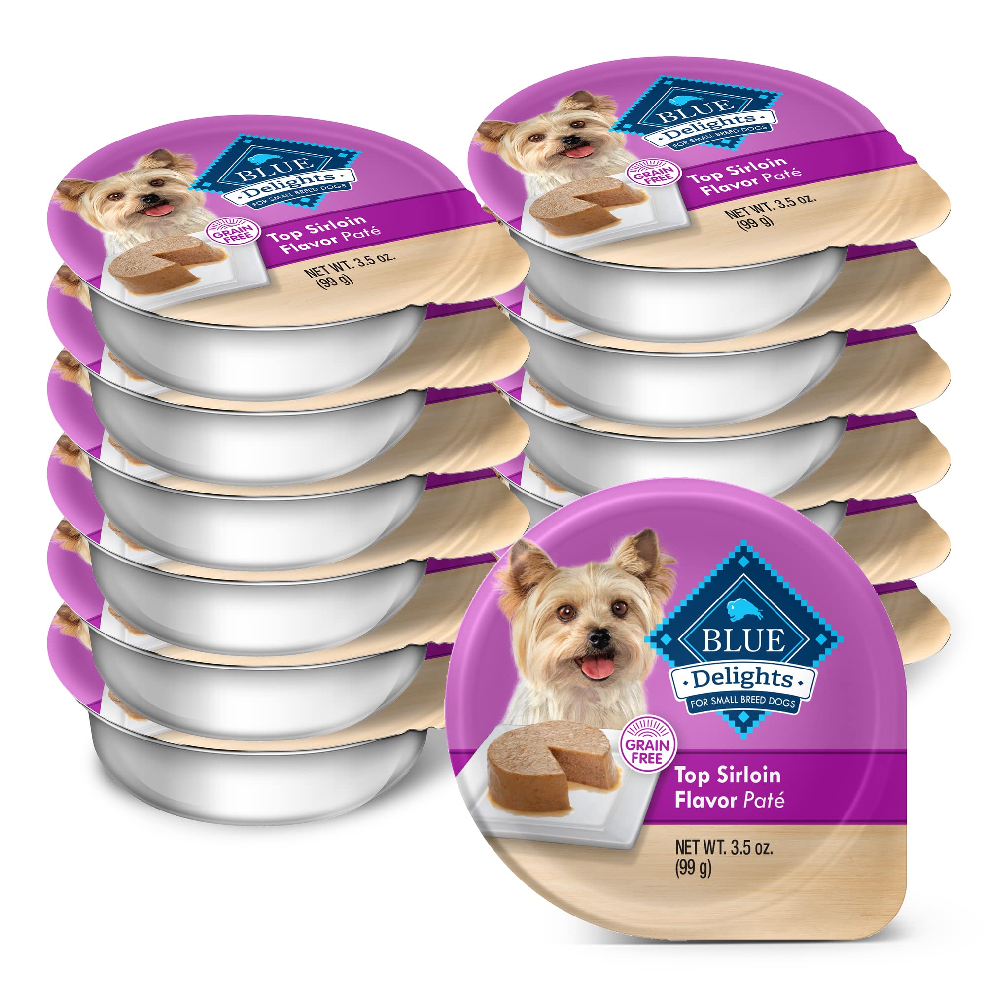 Blue Buffalo Delights Natural Adult Small Breed Wet Dog Food Cups, Pate Style, Top Sirloin Flavor in Savory Juice 3.5-oz (Pack o