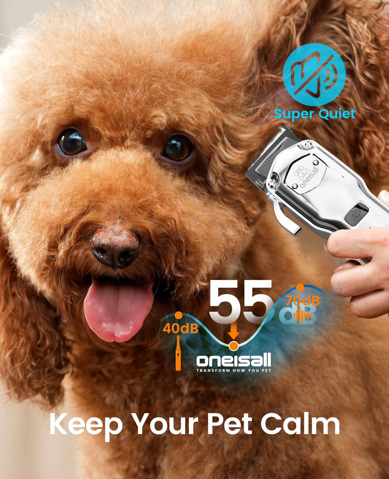 oneisall Pet Clippers for Grooming Professional,Cordless/Rechargeable Dog Grooming Kit with Detachable Metal Combs, Low Noise He