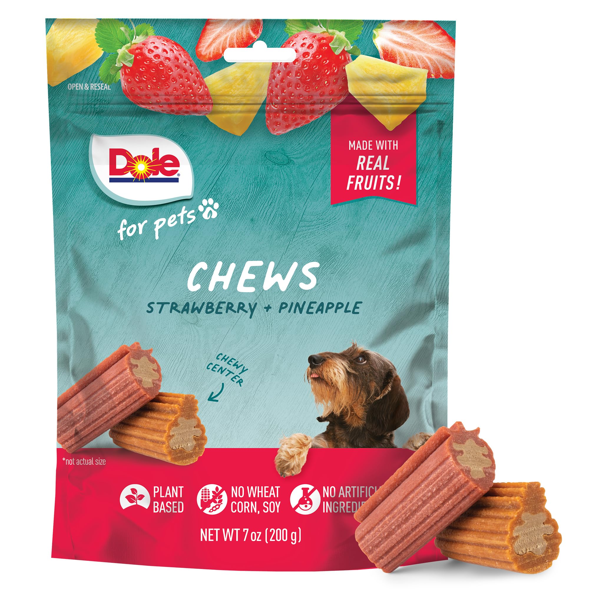 Dole Freshly Fetched Dog Chews, Strawberry & Pineapple Flavored Dog Treats, 7oz, No Wheat, Corn, Soy, Artificial Flavors, Colors