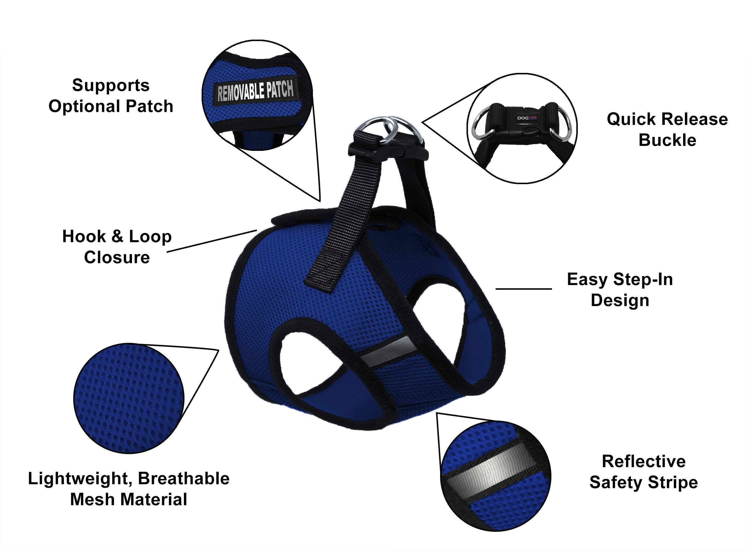 Dogline Boston Step In Mesh Dog Harness With Blind Dog Patch No Choke Pet Vest Soft Gentle Padded Chest Halter For Puppies Small Medium And Large Dogs 16 To 18 Inches Girth Royal Blue