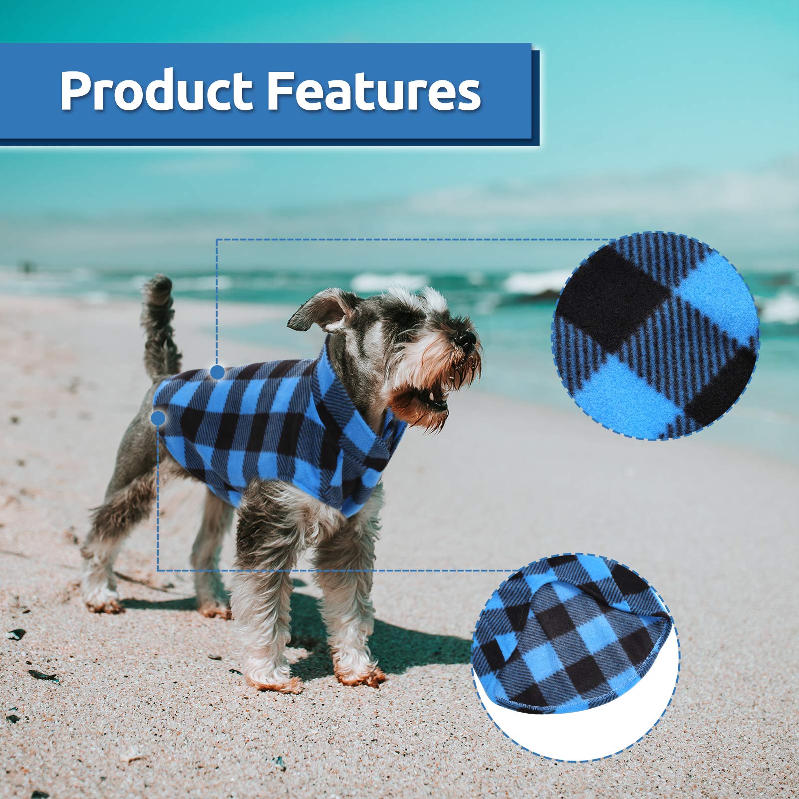 Asenku Plaid Shirt & Sweater Reversible Dog Vest - Pet Apparel For Small To Large Dogs, Blue, Xxs