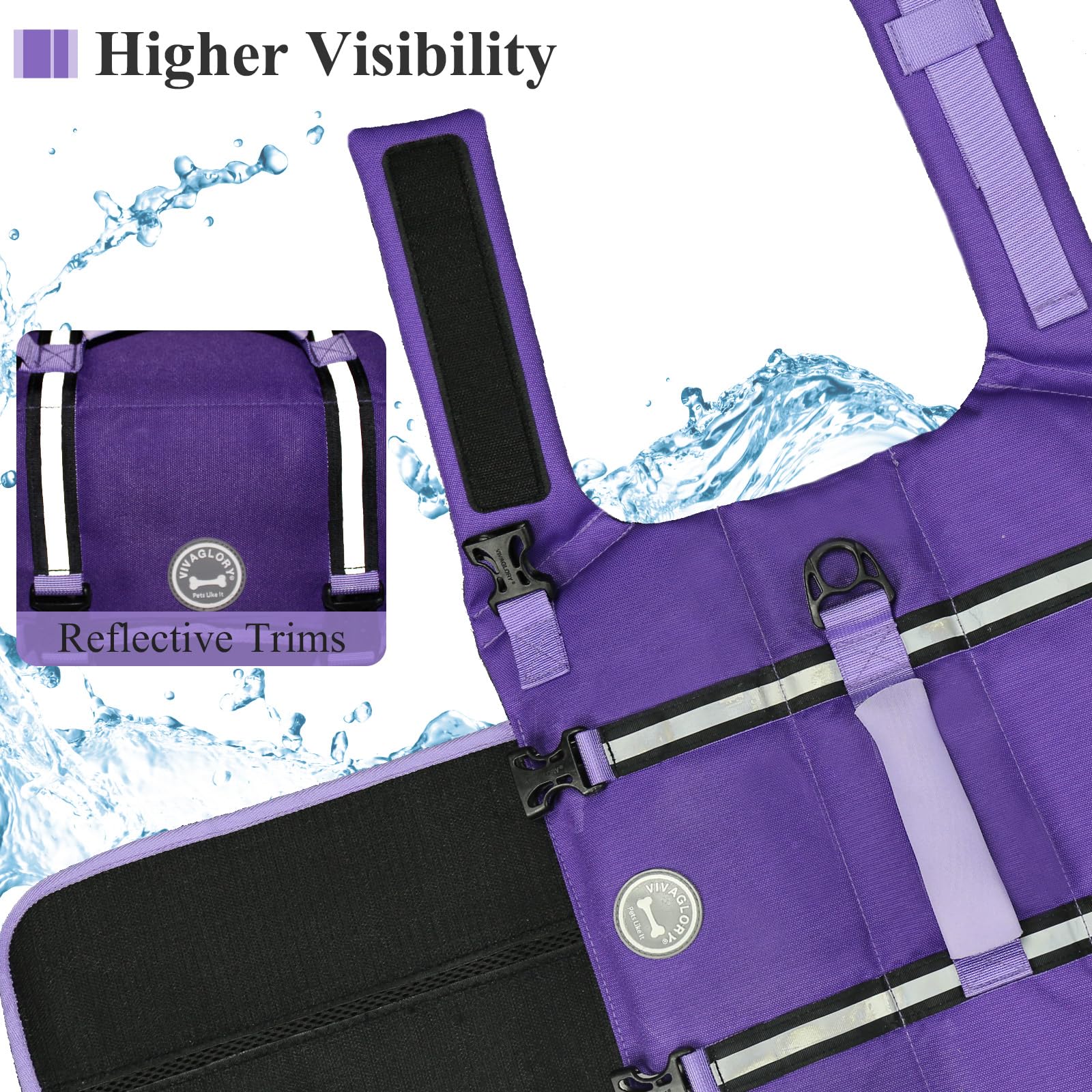 Vivaglory Ripstop Dog Life Jacket For Small Medium Large Dogs Boating, Dog Swimming Vest With Enhanced Buoyancy & Visibility, Pu