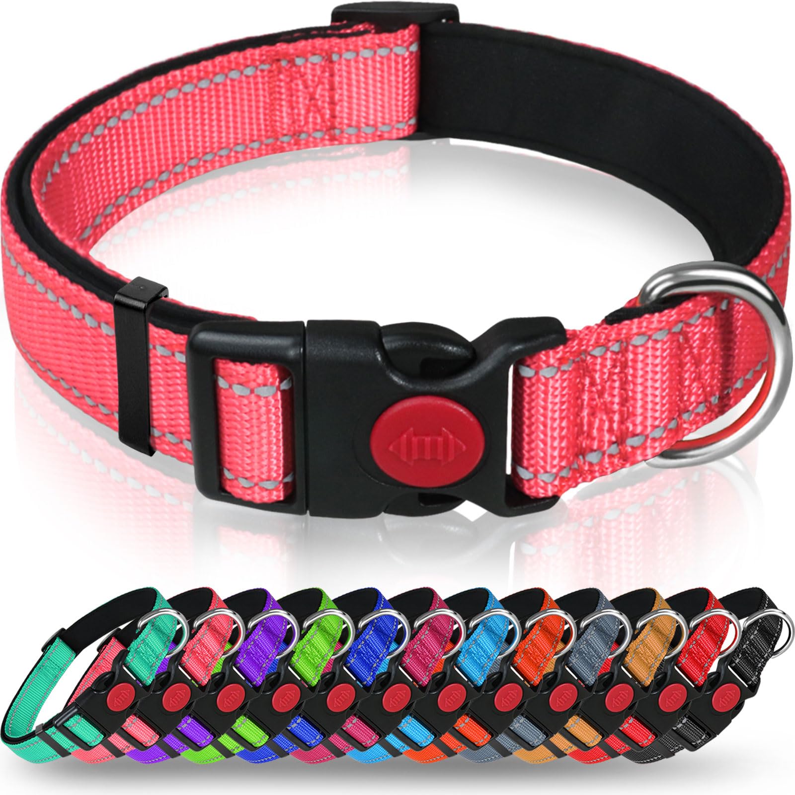 Taglory Reflective Dog Collar With Safety Locking Buckle, Adjustable Nylon Pet Collars For Extra Large Dogs Female Male, Baby Pi