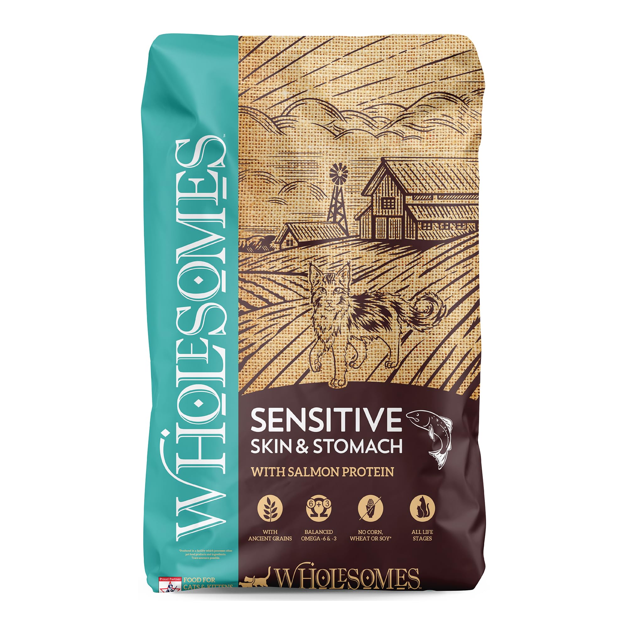 Wholesomes Sensitive Skin & Stomach with Salmon Protein & Ancient Grains Dry Food for Cats & Kittens (10 lb. Bag)