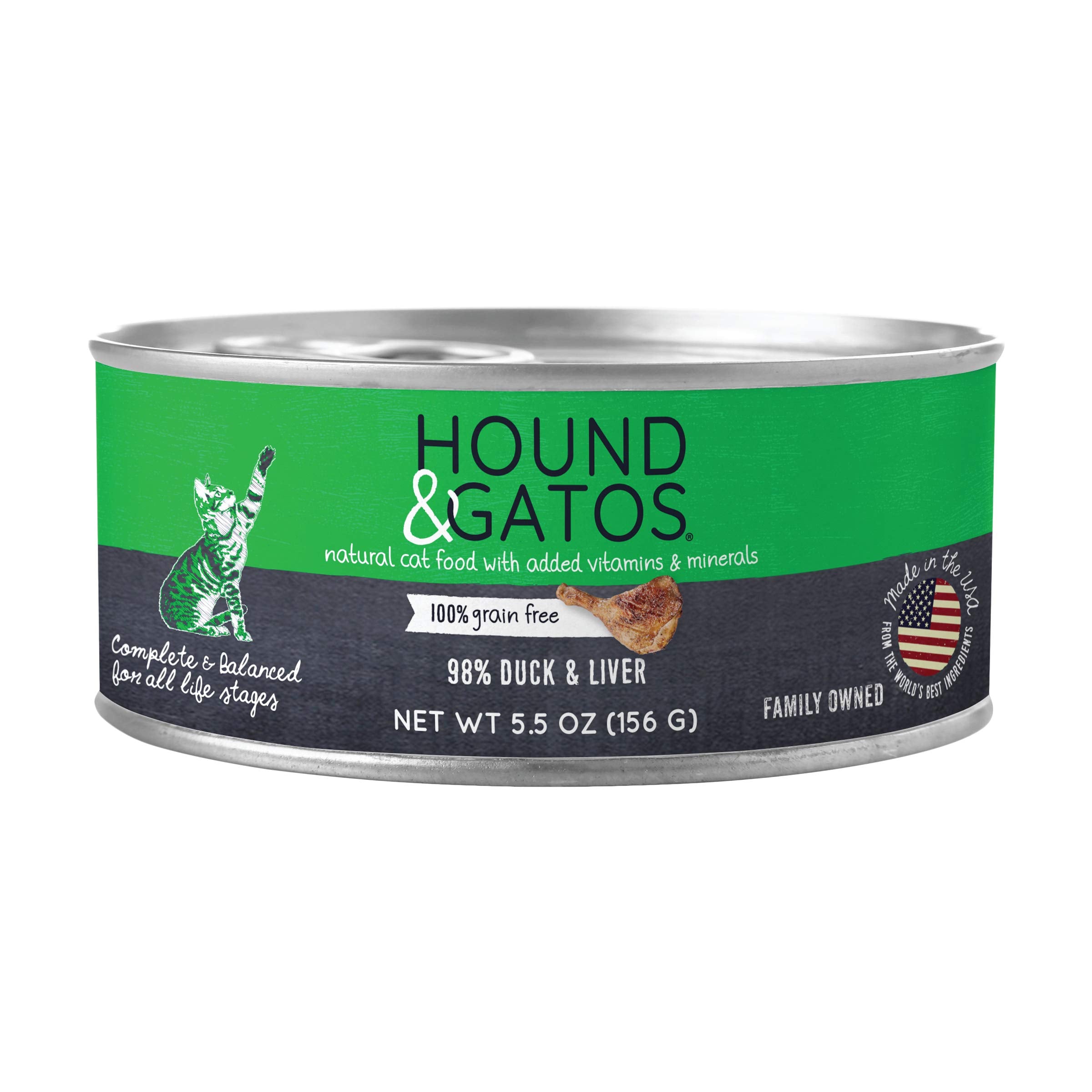 Hound & Gatos Wet Cat Food, 98% Duck & Liver, Grain Free Pate Cat Food, Real Meat, High Protein, Limited Ingredients, No Additiv