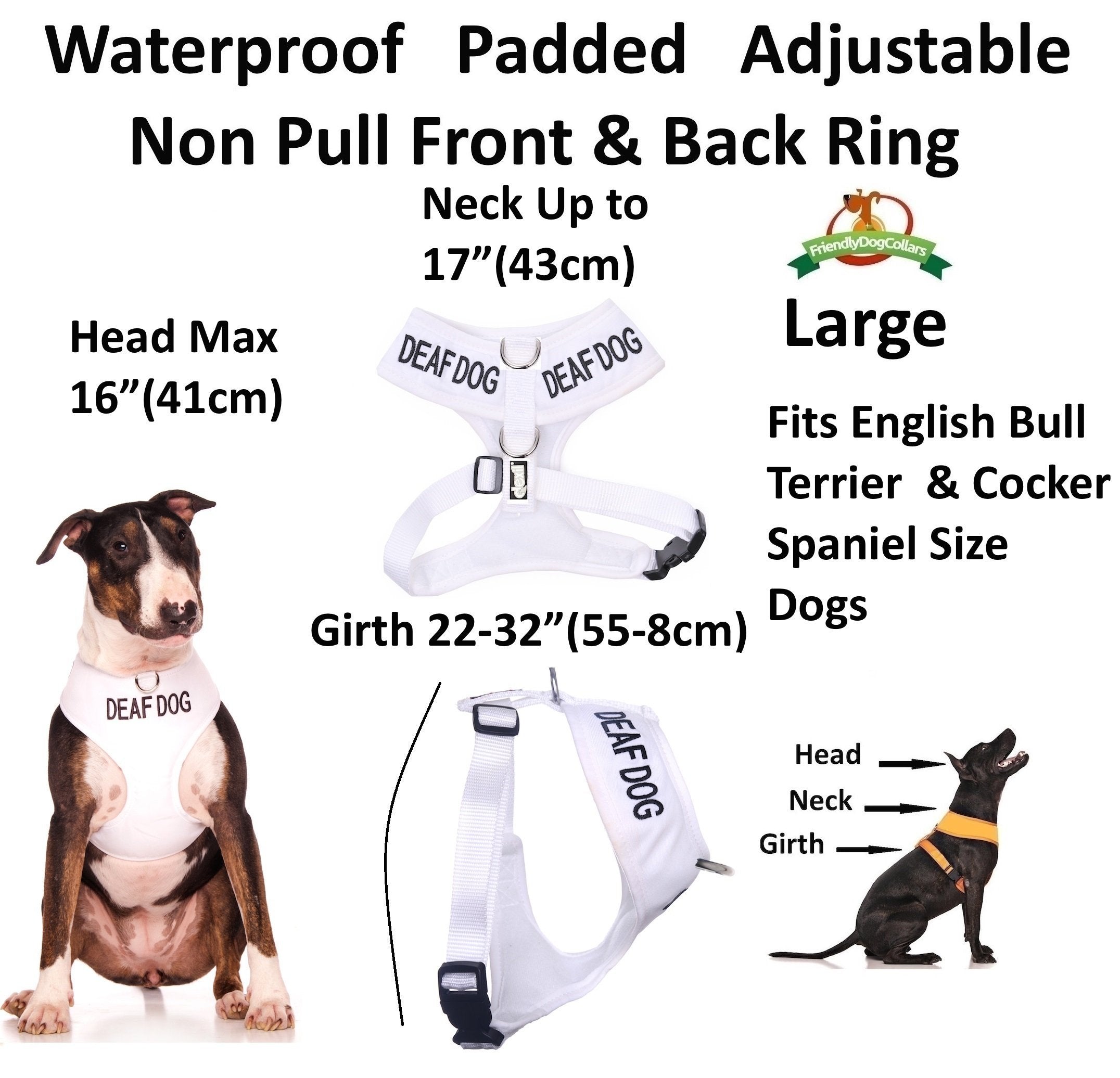 Deaf Dog (Dog Has Limited/No Hearing) White Colour Coded Non-Pull Front and Back D Ring Padded and Waterproof Vest Dog Harness P