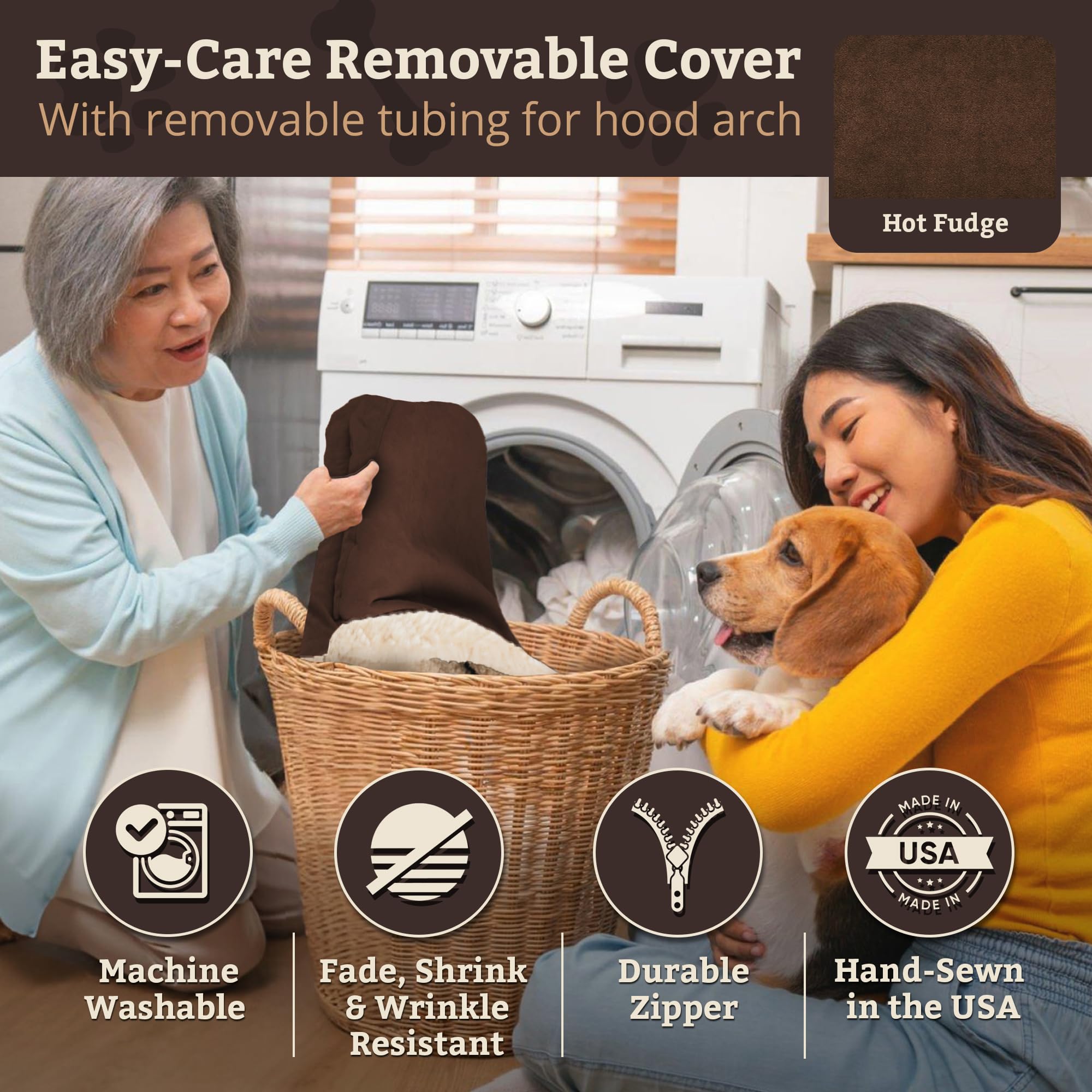 Snoozer Pet Products Luxury Rectangle Cozy Cave Dog Bed With Microsuede, Large, Hot Fudge