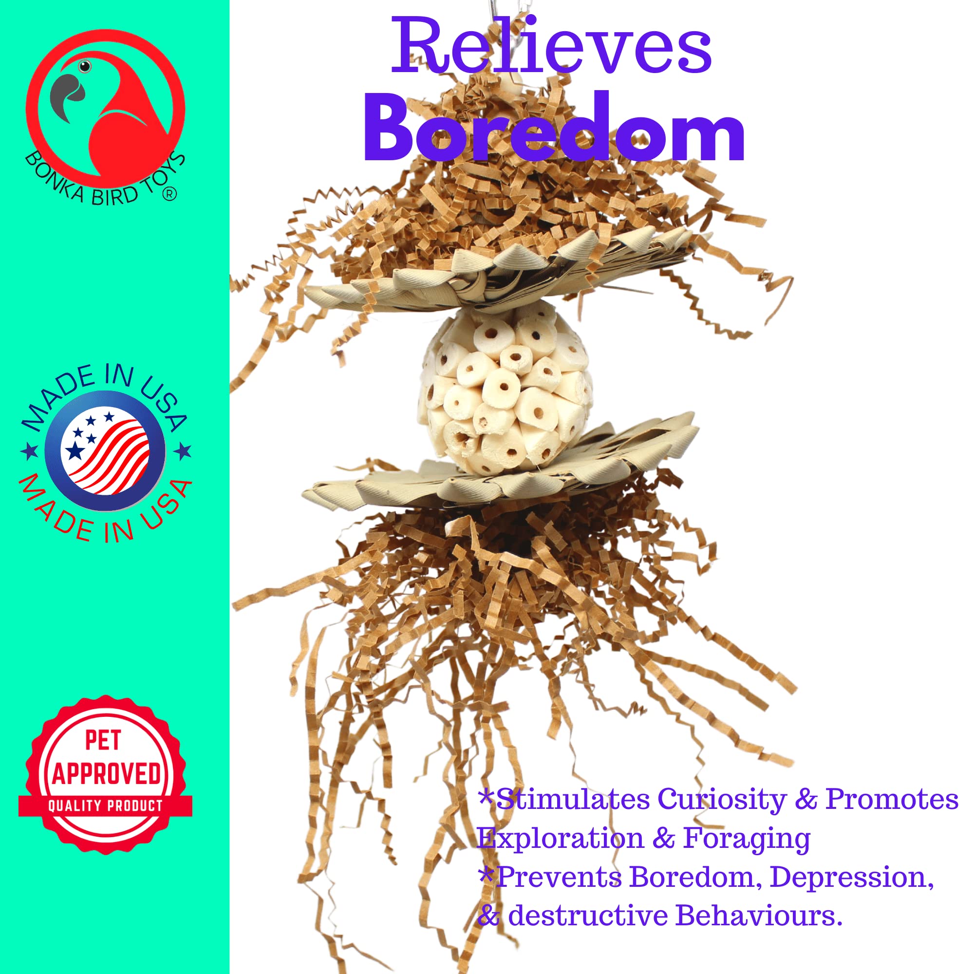 Bonka Bird Toys 3611 Crazy Sola Medium Bird Toy Natural Sola Parrot Cockatoo Amazon Conure Parakeet Budgie Finch Canary African