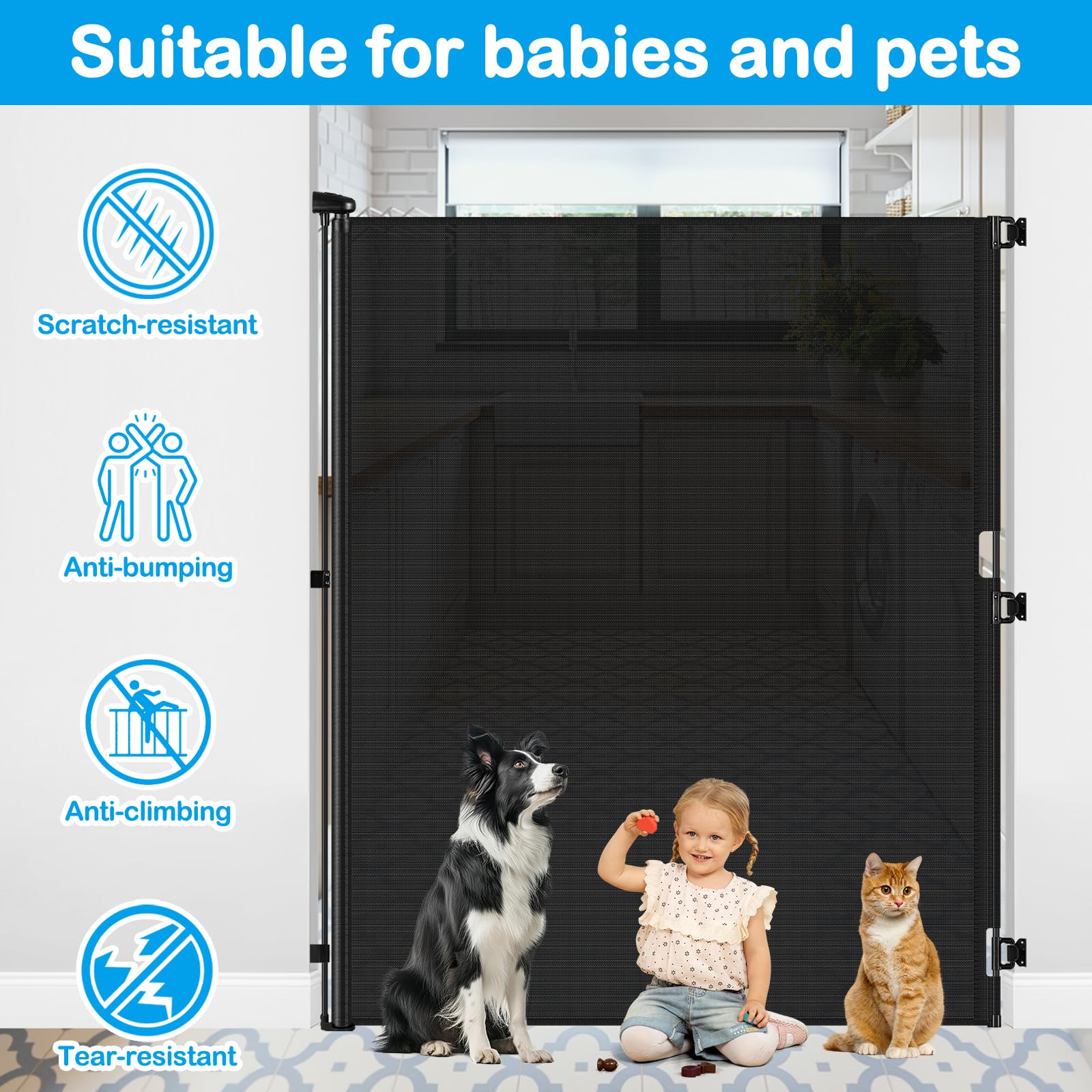 72 Inch Extra Tall Retractable Dog Gate 55 Inch Wide Extra Tall Retractable Baby Gates for Doorways 6 Foot High Baby Gate for Ca