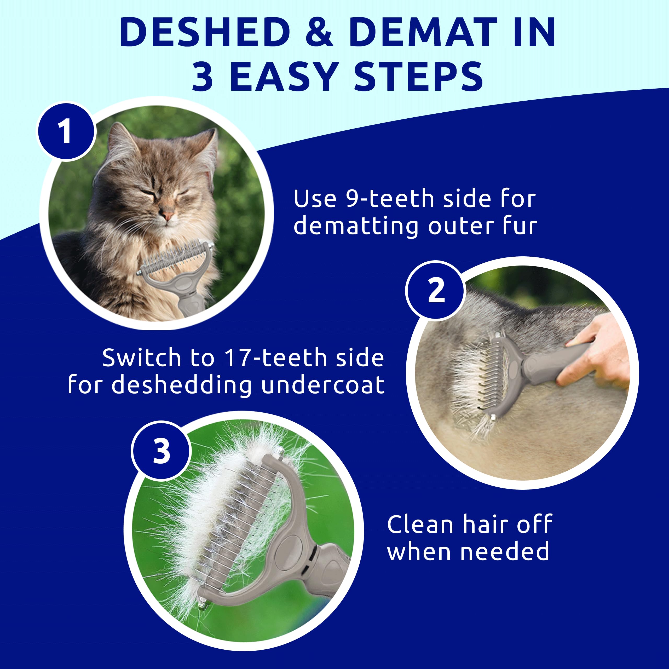 Pat Your Pet Deshedding Dog Brush For Shedding - Cat Brushes For Indoor Cats, Double-Sided Cat Brush Deshedding & Grooming Tool