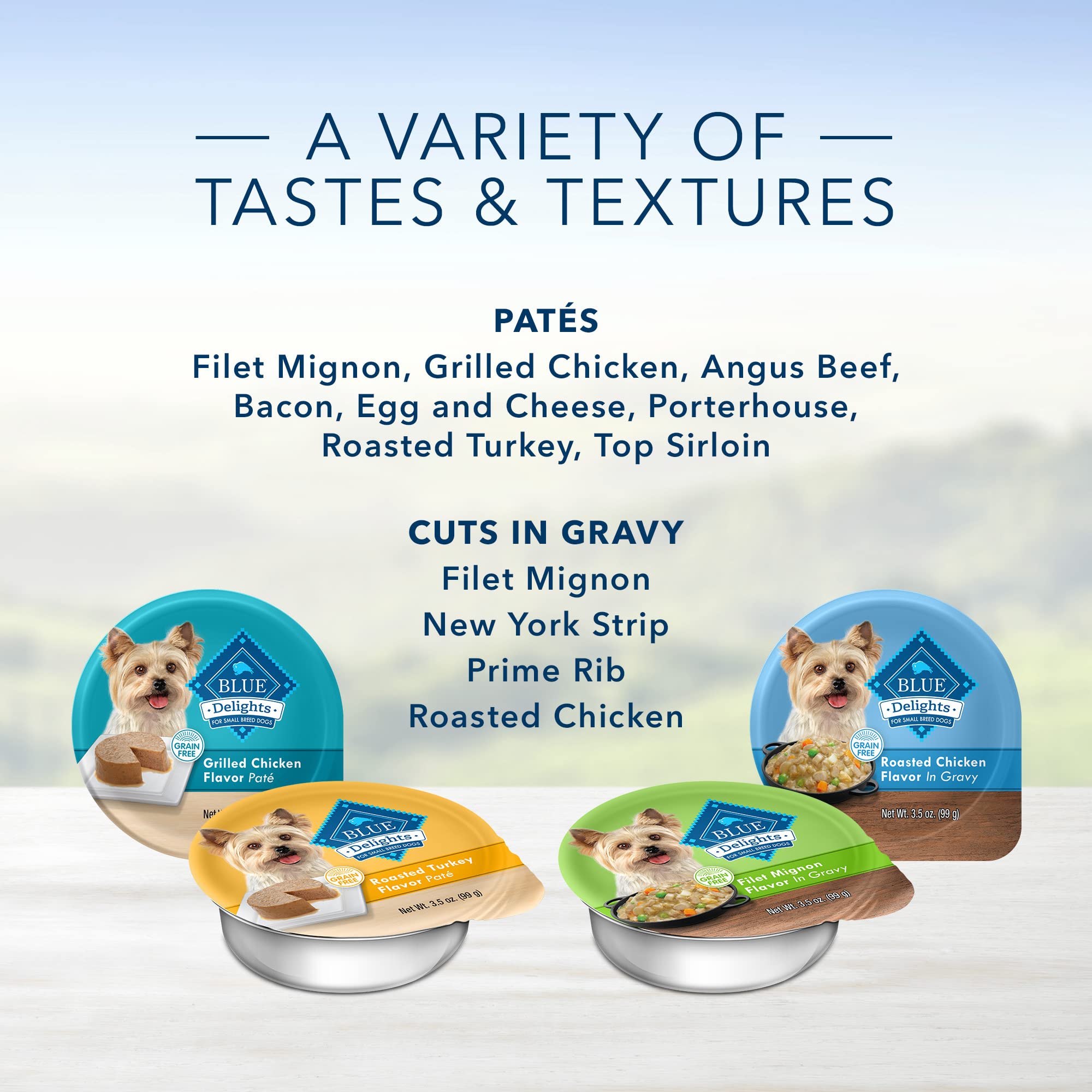 Blue Buffalo Delights Small Breed Natural Wet Dog Food, NY Strip Flavor in Gravy, 3.5-oz Cups, 12 Count