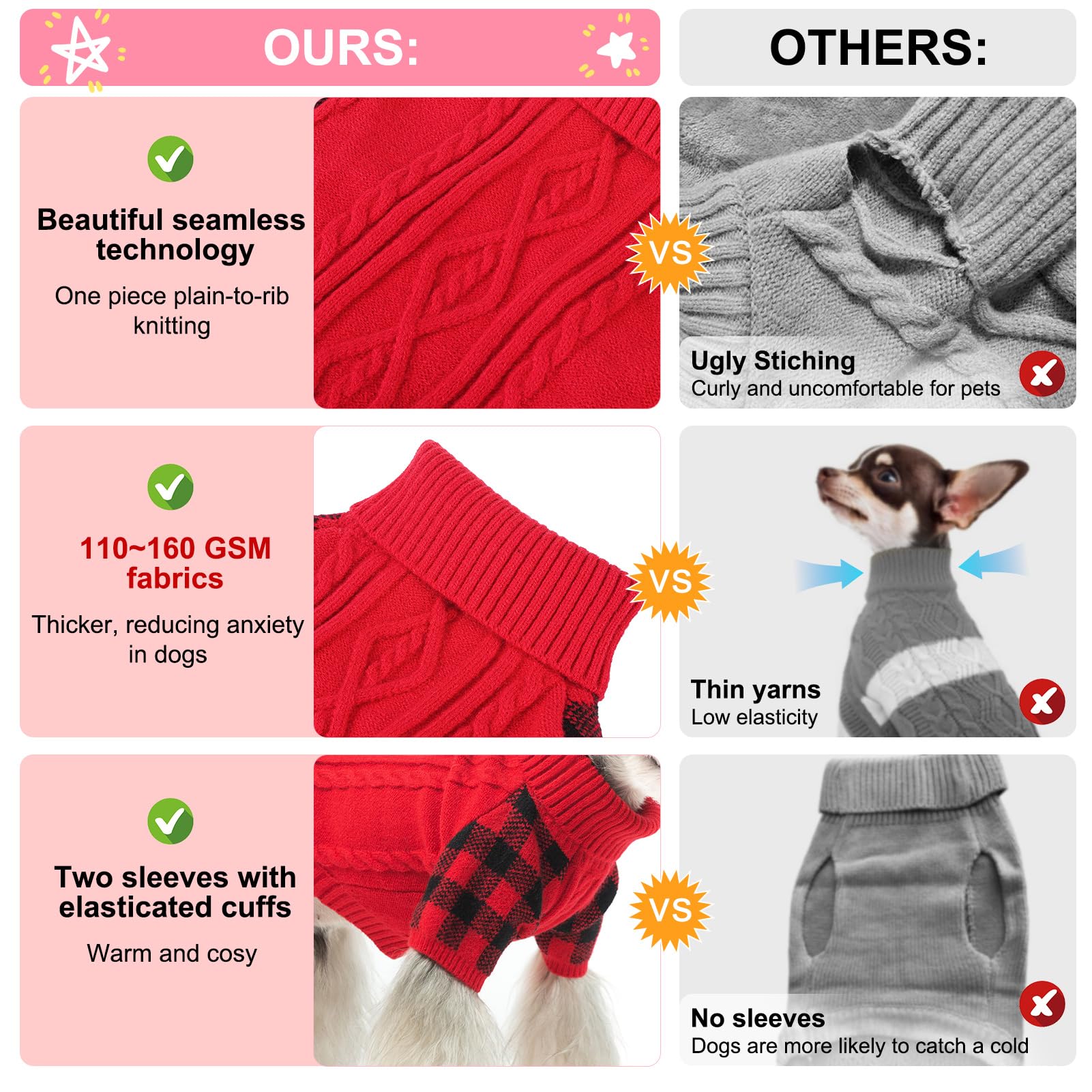 Beautyzoo Dog Sweaters For Small Dogs Girl Small Dog Sweater Female Male-Warm Dog Christmas Sweater,Thick Turtleneck Pullover Do