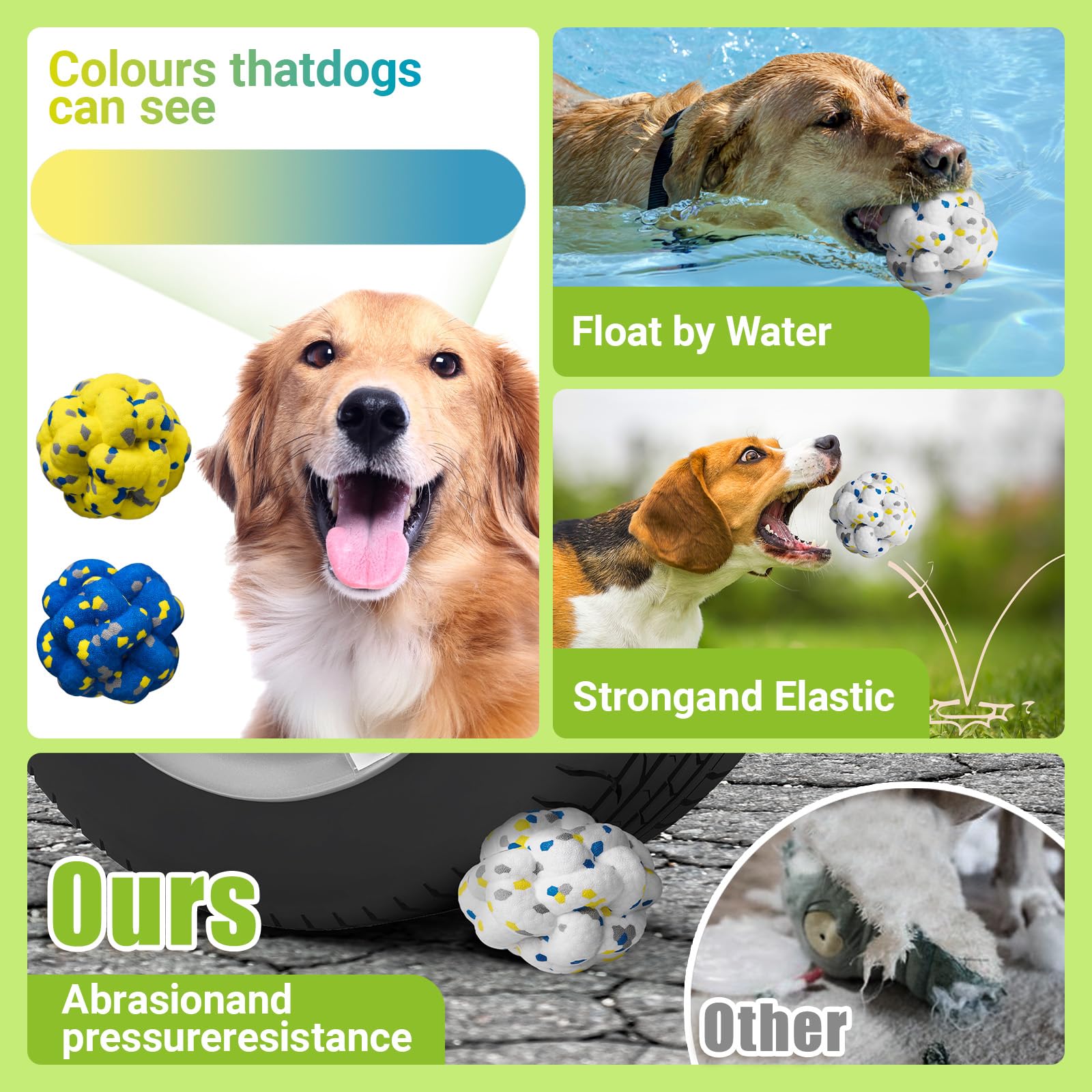 Moonorange Dog Balls for Aggressive Chewers - Indestructible Tennis Toy, Lightweight, White