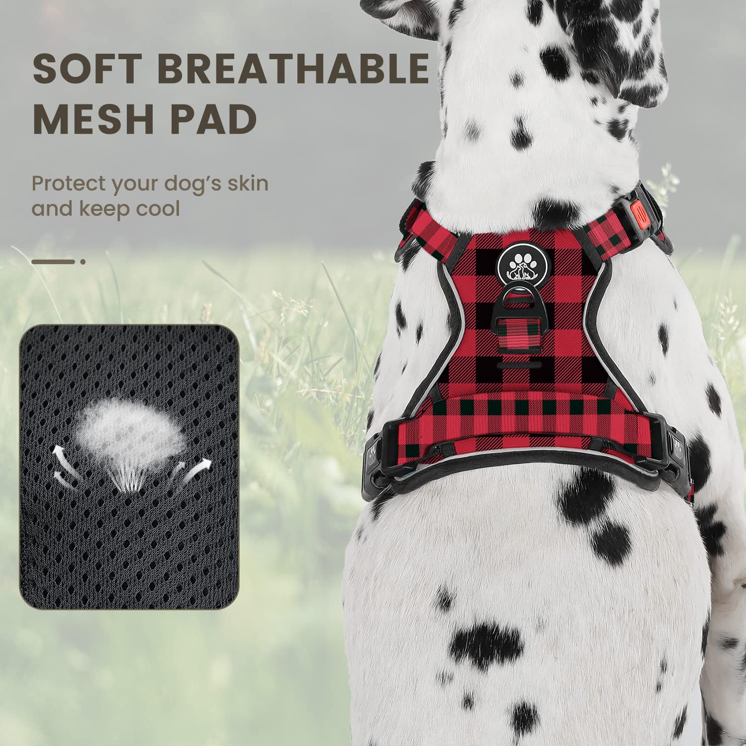 FURRYFECTION Plaid Dog Harness for Small Dogs | No Pull Reflective Pet Harness | No Choke Adjustable Dog Vest Harnesses | with L