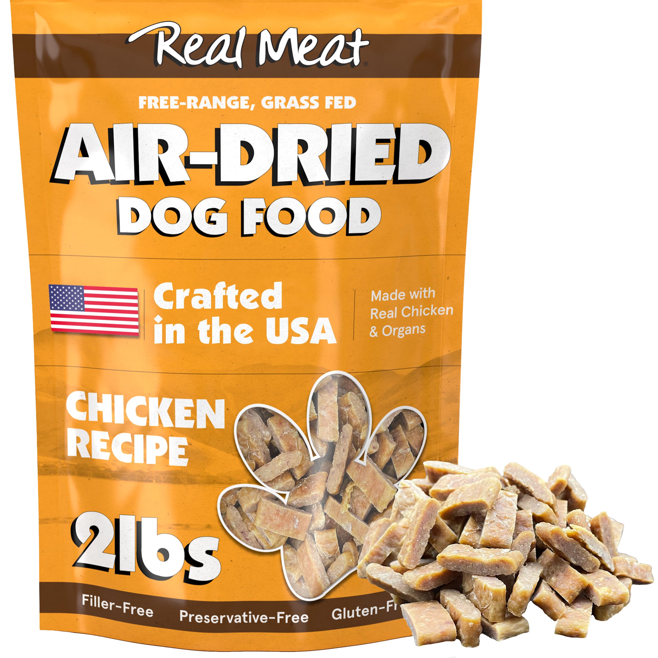 TRMC Real Meat Air Dried Dog Food w/Real USA Chicken - 2lb Bag of Grain-Free Real Meat Dog Food Sourced from Free-Range, Cage-Fr