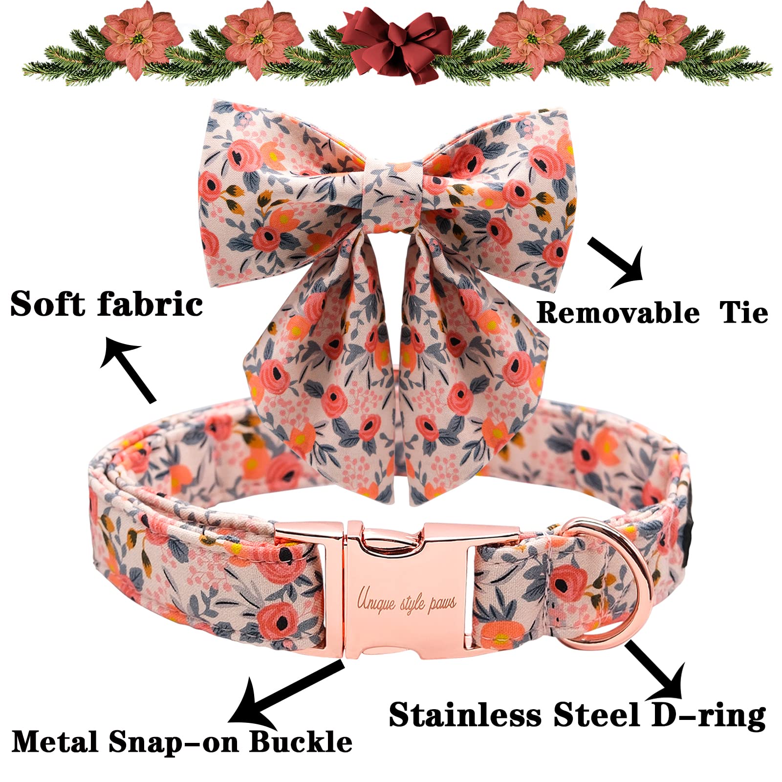 Unique Style Paws Dog Collar With Tie Adjustable Pink Bowtie Puppy Collars For Small Medium Large Dogs And Cats-M