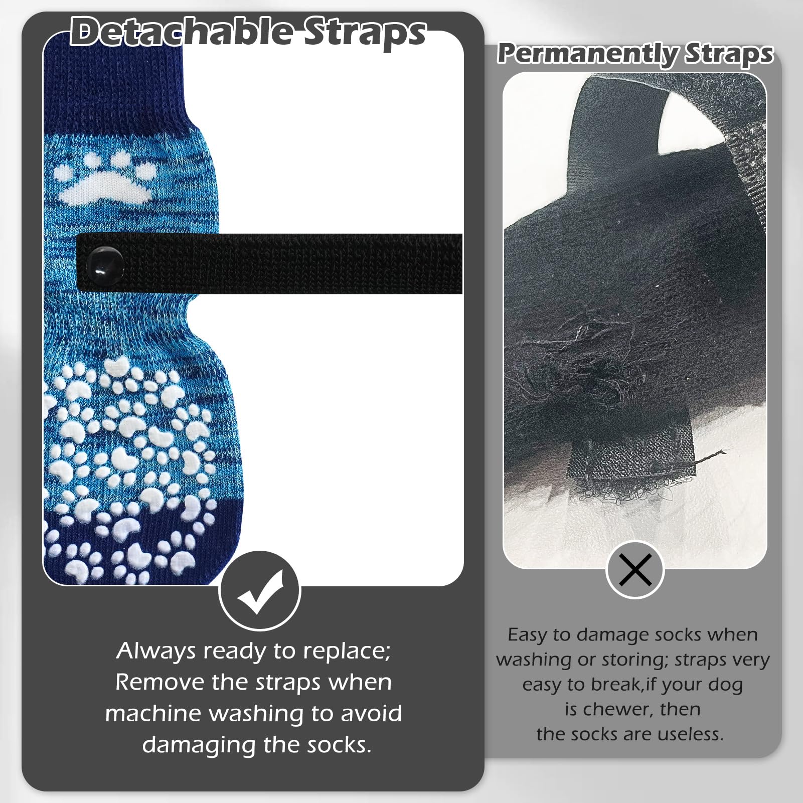 EXPAWLORER Dog Socks for Indoor Use - Adjustable, Non-Skid, Small Size, Blue, 2 Pairs - Traction Control Paw Protector
