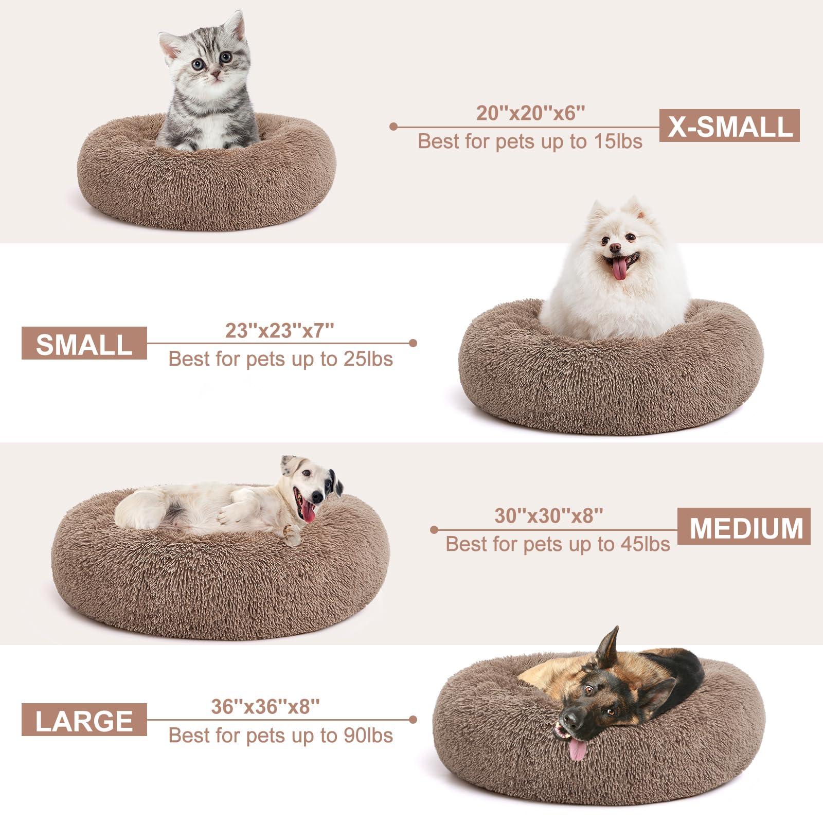Mixjoy Orthopedic Dog Bed Comfortable Donut Cuddler Round Dog Bed Ultra Soft Washable Dog And Cat Cushion Bed (20''/23''/30''/36'') (36''X36'', Brown)