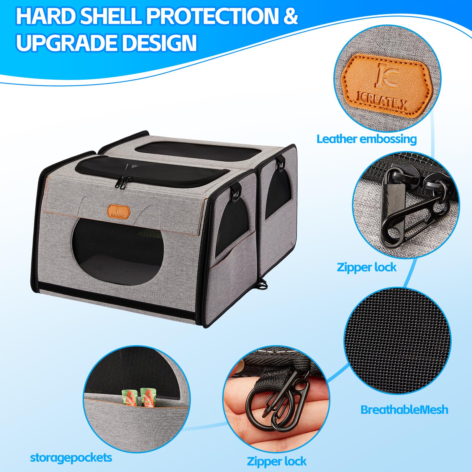 Ic Icreate.X Large Cat Carrier With Litter Box For Car Travel, Pet Carrier Bag 2-In-1,Double Cat Travel Transport Carrier For Lo