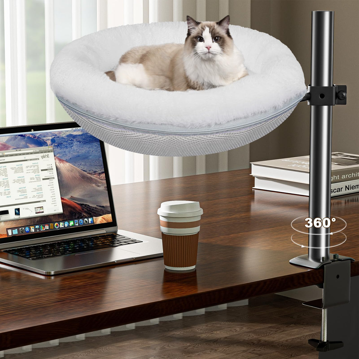 Gomyrod Cat Bed For Desk Removable Cushion Pet Desk Bed For Home Office, Comfortable Cat Perch For Indoor Kitty Max 40 Lbs, 360 