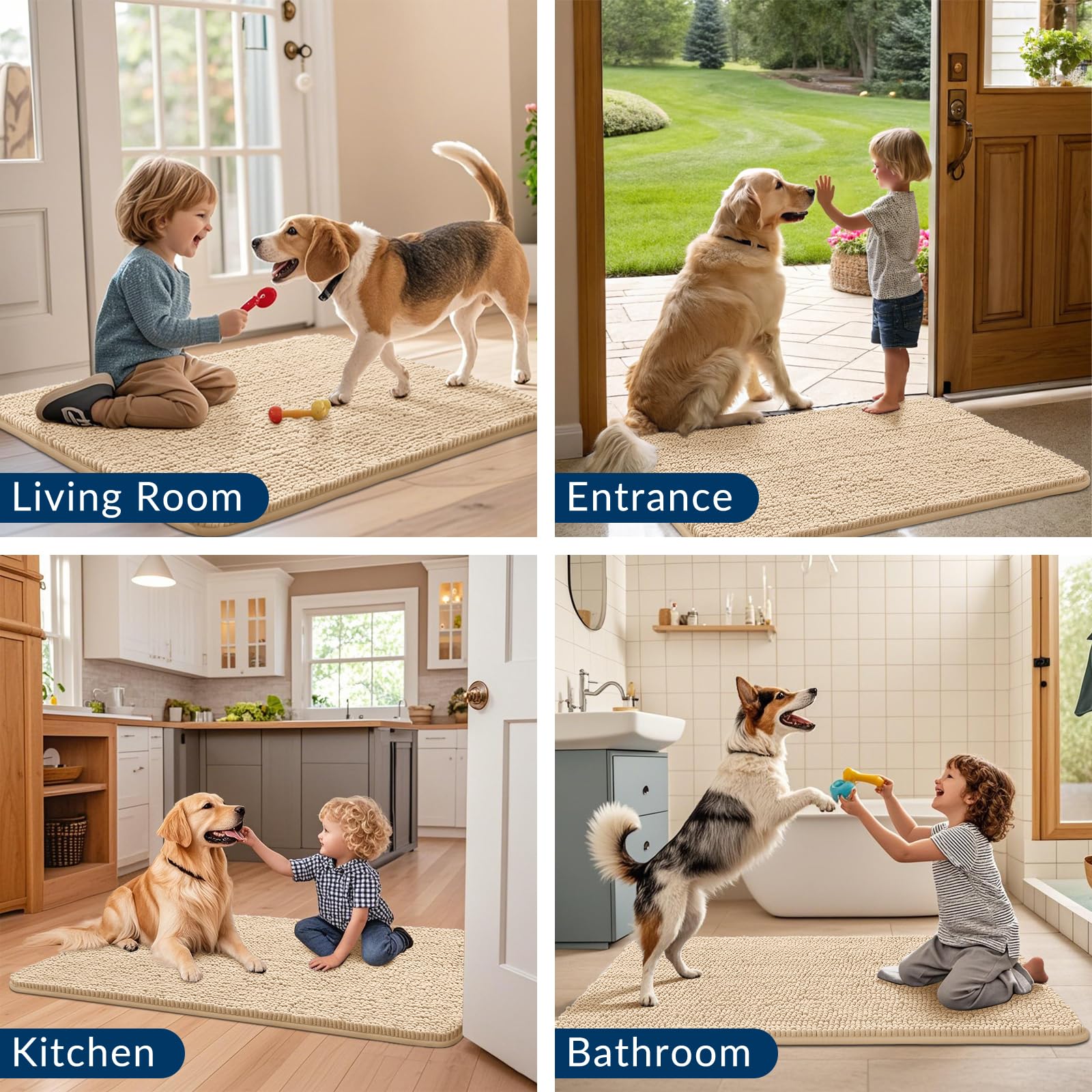 Smiry Dog Door Mat for Muddy Paws 47x20, Absorbs Moisture and Dirt Doormat, Non-Slip Washable Quick Dry Chenille Front Door Mat