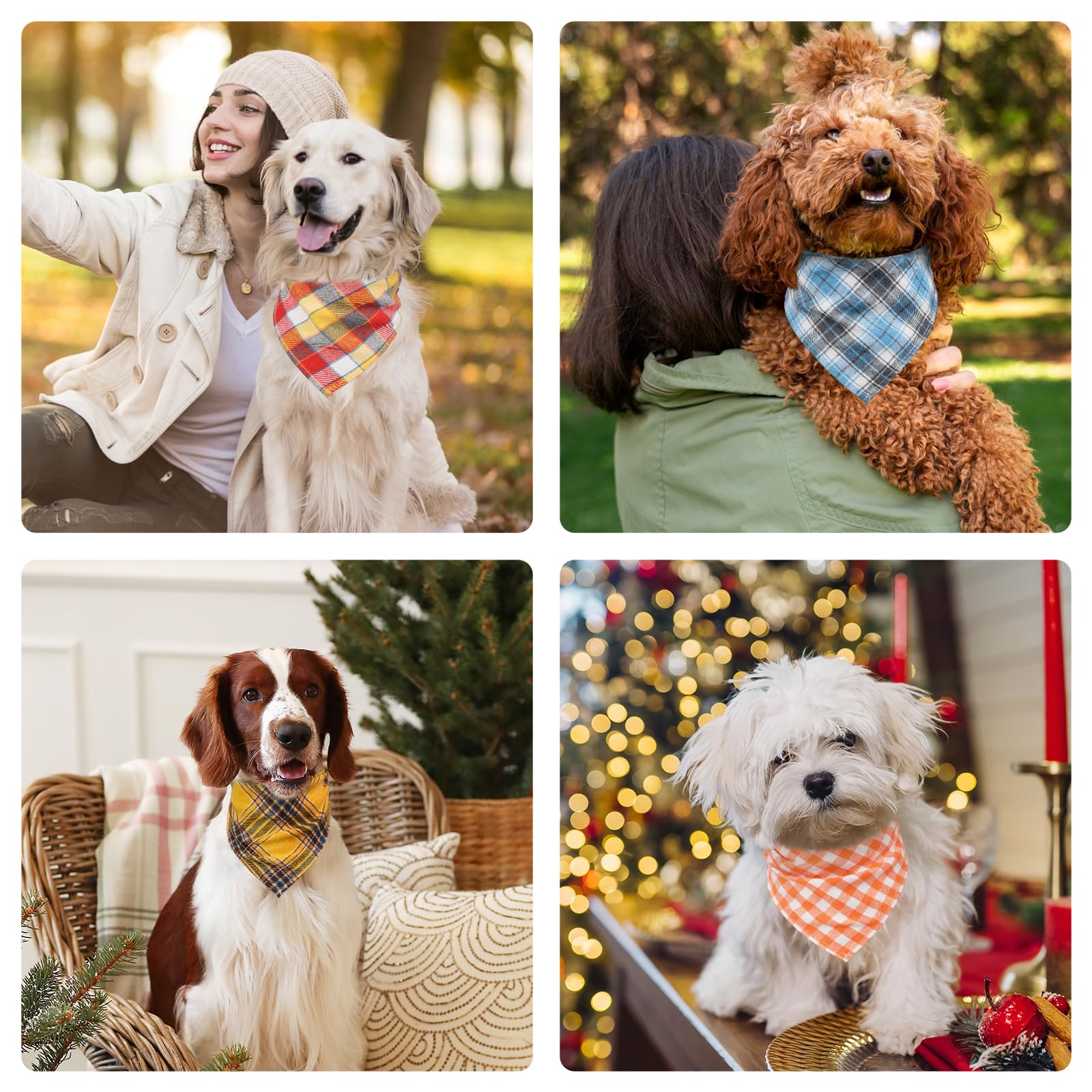 Segarty 60 Pack Triangle Plaid Bibs, 22.8''X15.7'' Pet Scarf Washable Dog Bandanas Accessories Bulk For Small Medium Dogs Cats L