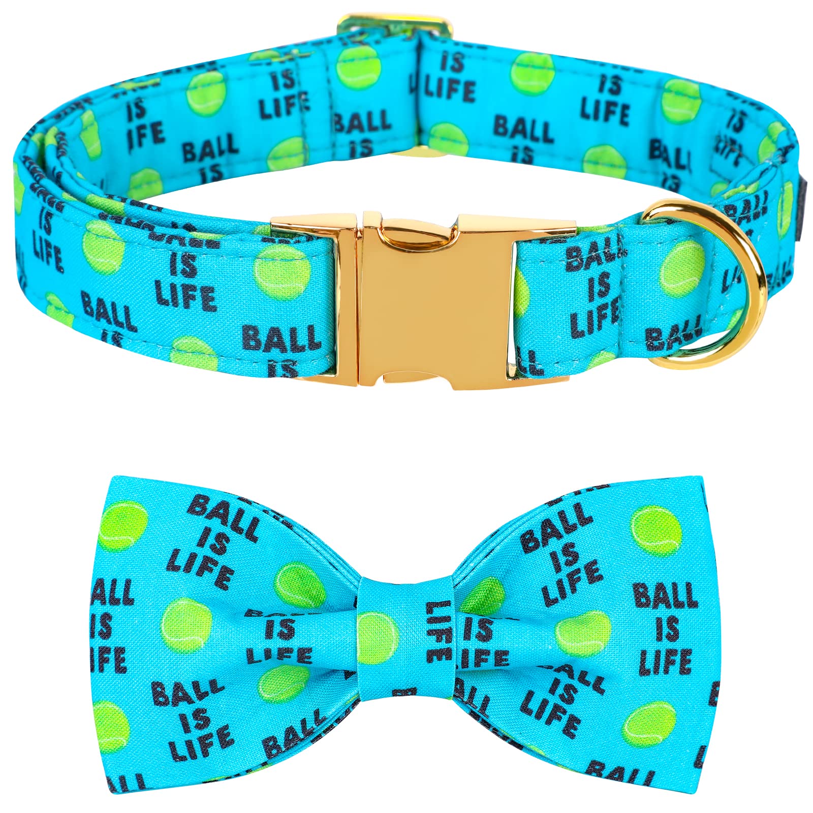 Lionet Paws Dog Collar With Bowtie - Cute Cotton Bowtie Dog Collar With Metal Buckle For Medium Dog Girl Boy Gift, M, Neck 13.5-22In