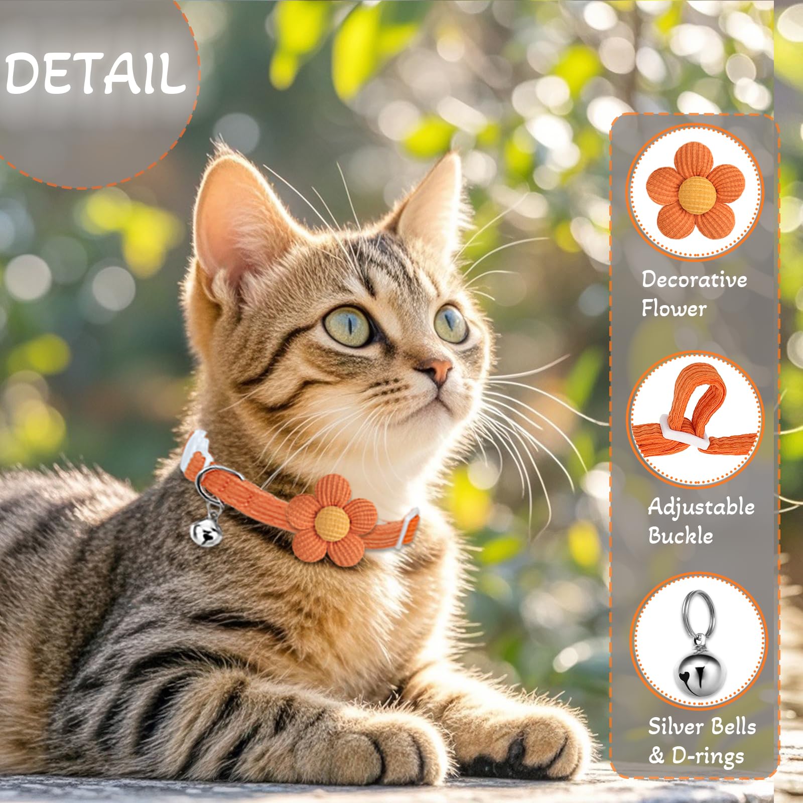 Cat Collar, Hanshilai Kitten Collar With Bells, Cute Cat Collar Breakaway For Girl Boy With Flower,Collar Para Gatos (2 Pack) (O