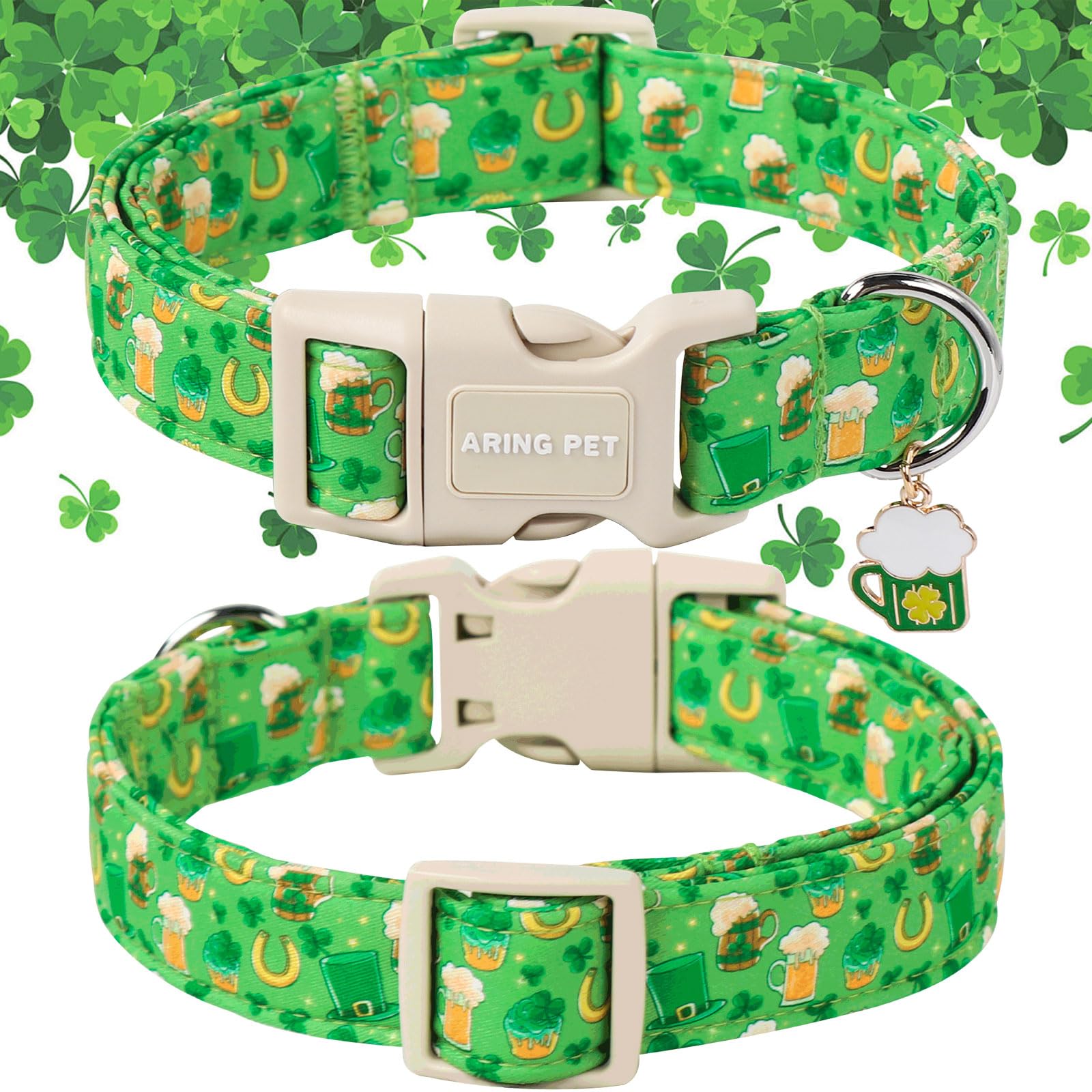 Aring Pet St Patrick'S Day Dog Collar-Green Lucky Clovers Dog Collars, Adjustable Shamrock Pet Collars Trefoil Puppy Collar Gift