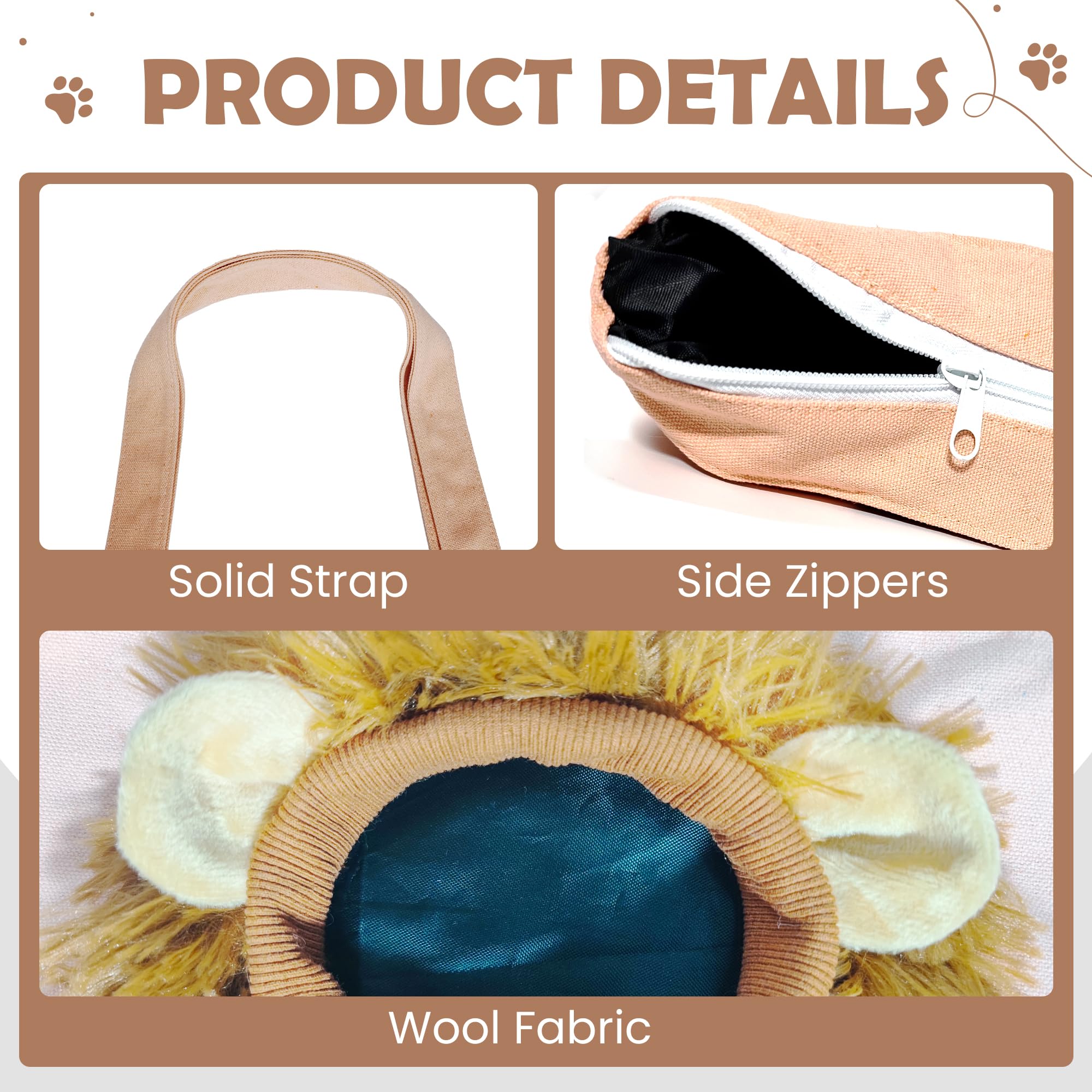 Pet Canvas Shoulder Carrying Bag, Cute Lion Shaped Cat Carrier, S Size Portable Kitten & Puppy Tote, Cozy Carriers For Small Dog