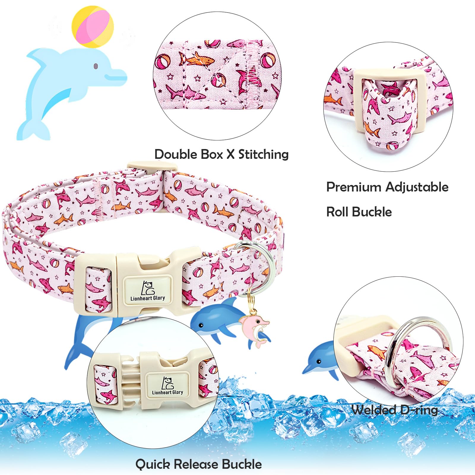 Lionheart Glory Dog Collar Shark Pattern Dog Collar Pink Dog Collars Male Or Female Spring Summer Cute Collar Pet Gift Durable A