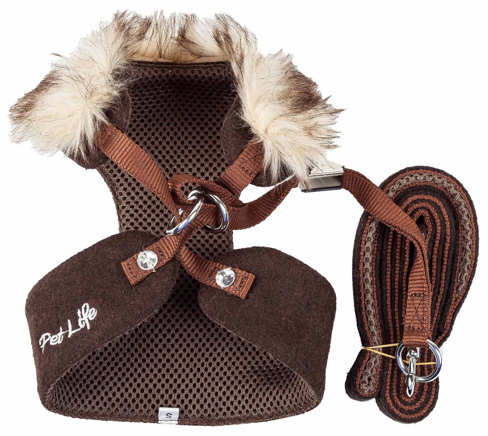 Pet Life  Luxe Collection Furracious 2-in-1 Adjustable Fashion Dog Harness and Leash with Removable Fur Dog Collar - Designer Pe