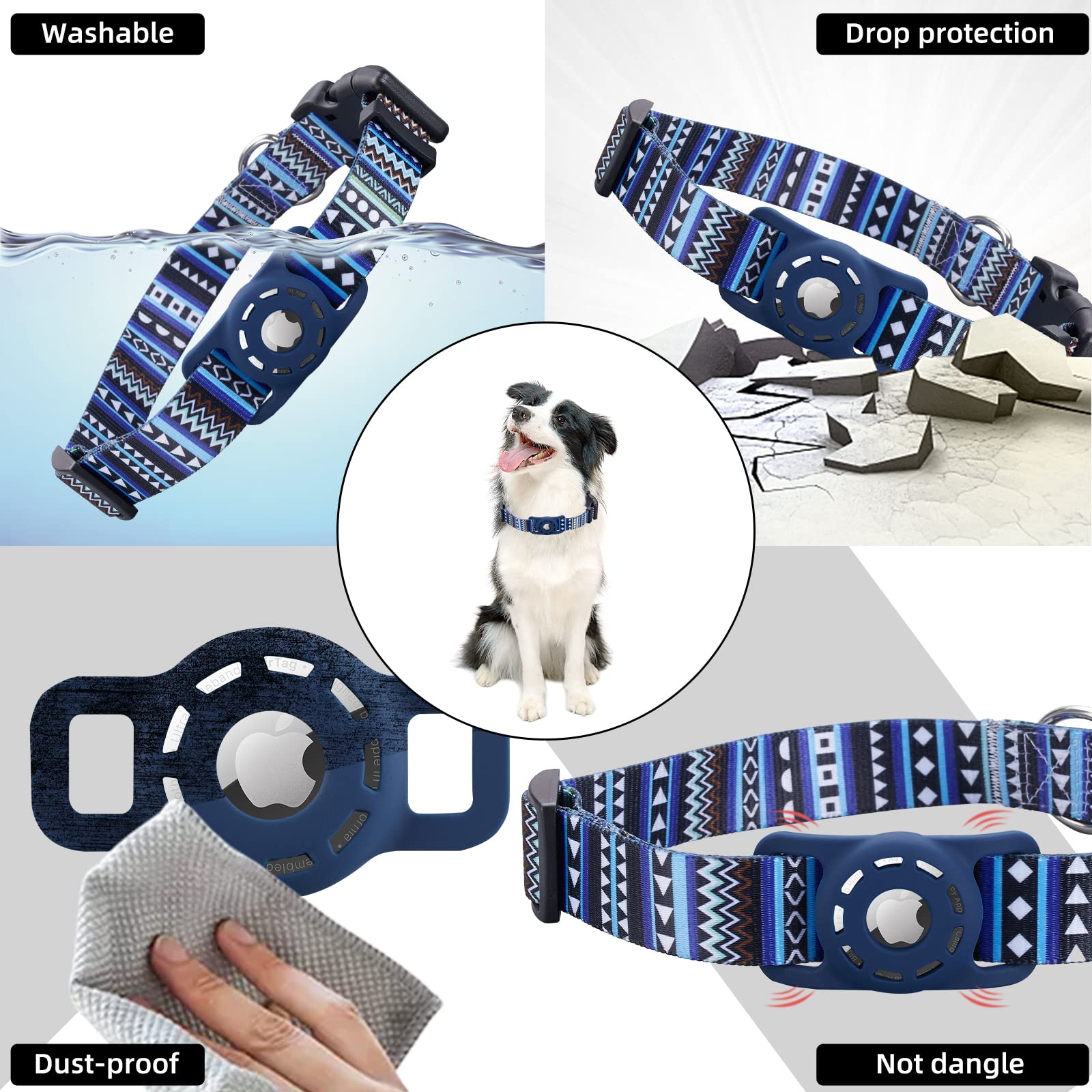Konity Airtag Dog Collar, Compatible With Apple, Polyester Pet Cat Puppy Collar Silicone Holder For Small, Medium, Large, And Ex