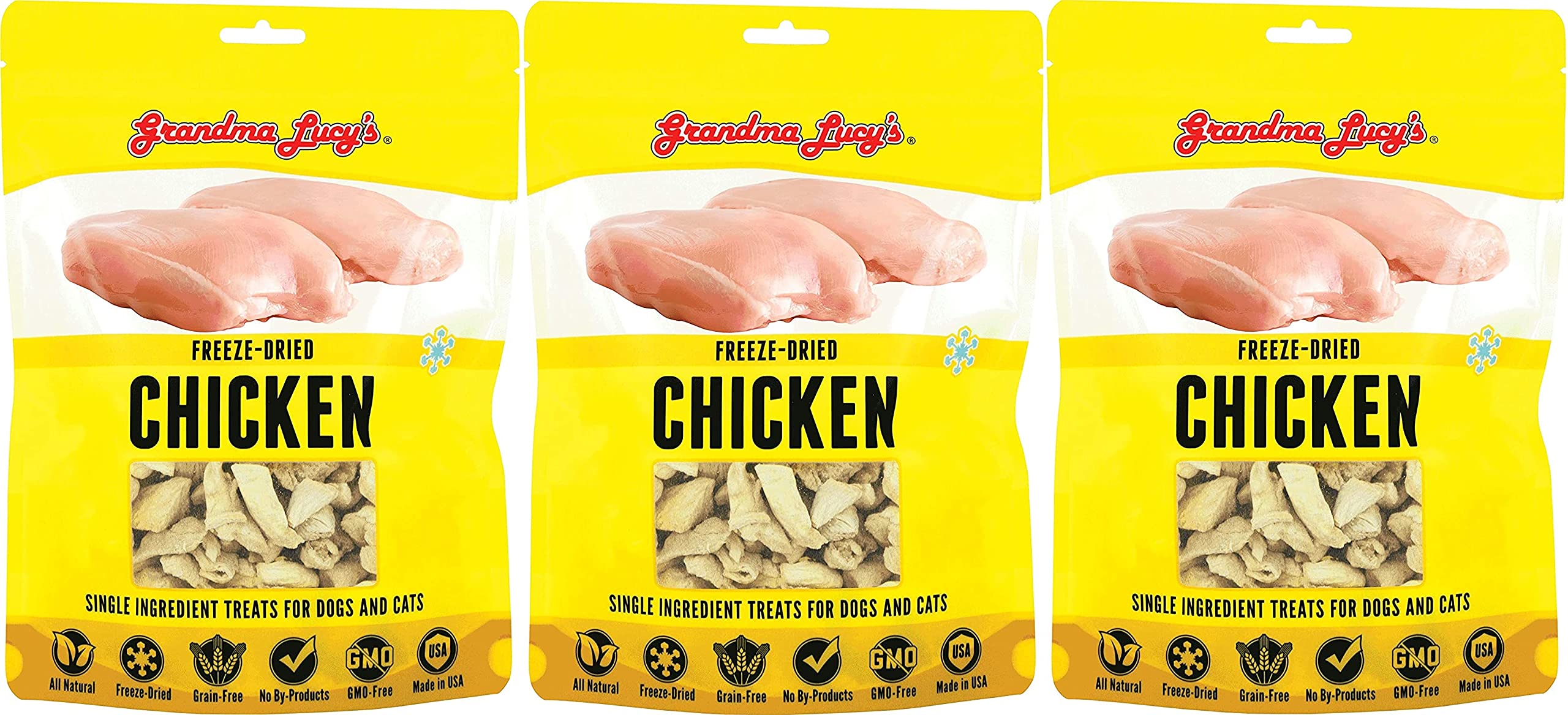 Grandma Lucys 3 Pack of Freeze-Dried Chicken Single-Ingredient Treats for Dogs and Cats, 4 Ounces Each, Made in The USA