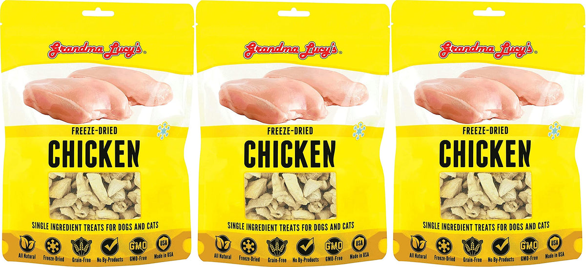 Grandma Lucy'S 3 Pack Of Freeze-Dried Chicken Single-Ingredient Treats For Dogs And Cats, 4 Ounces Each, Made In The Usa