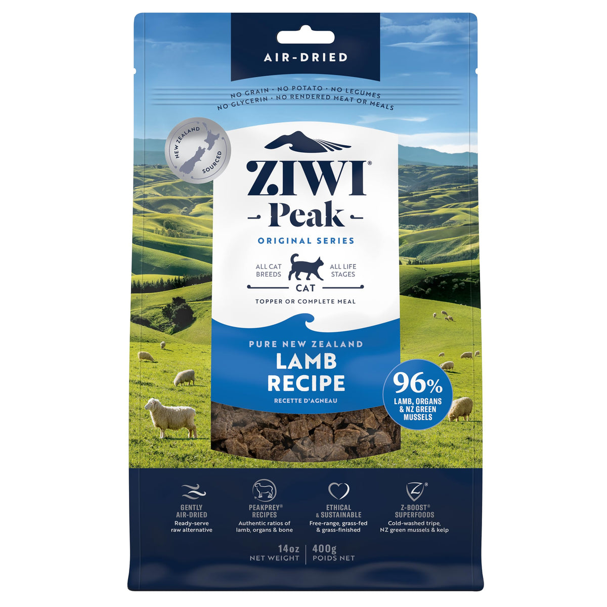 Ziwi Peak Air-Dried Cat Food – Lamb - All Natural, High Protein, Grain Free, Limited Ingredient W/ Superfoods (14Oz)