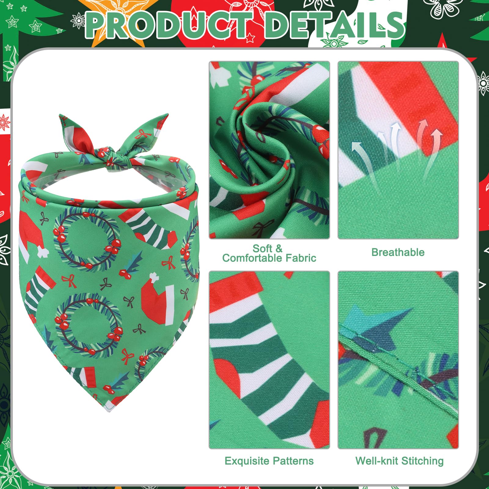 Expawlorer Christmas Dog Bandanas - 4 Pack Reversible Holiday Dog Bandanas Costume Boy And Girl, Soft Triangle Scarfs Bibs, Xmas