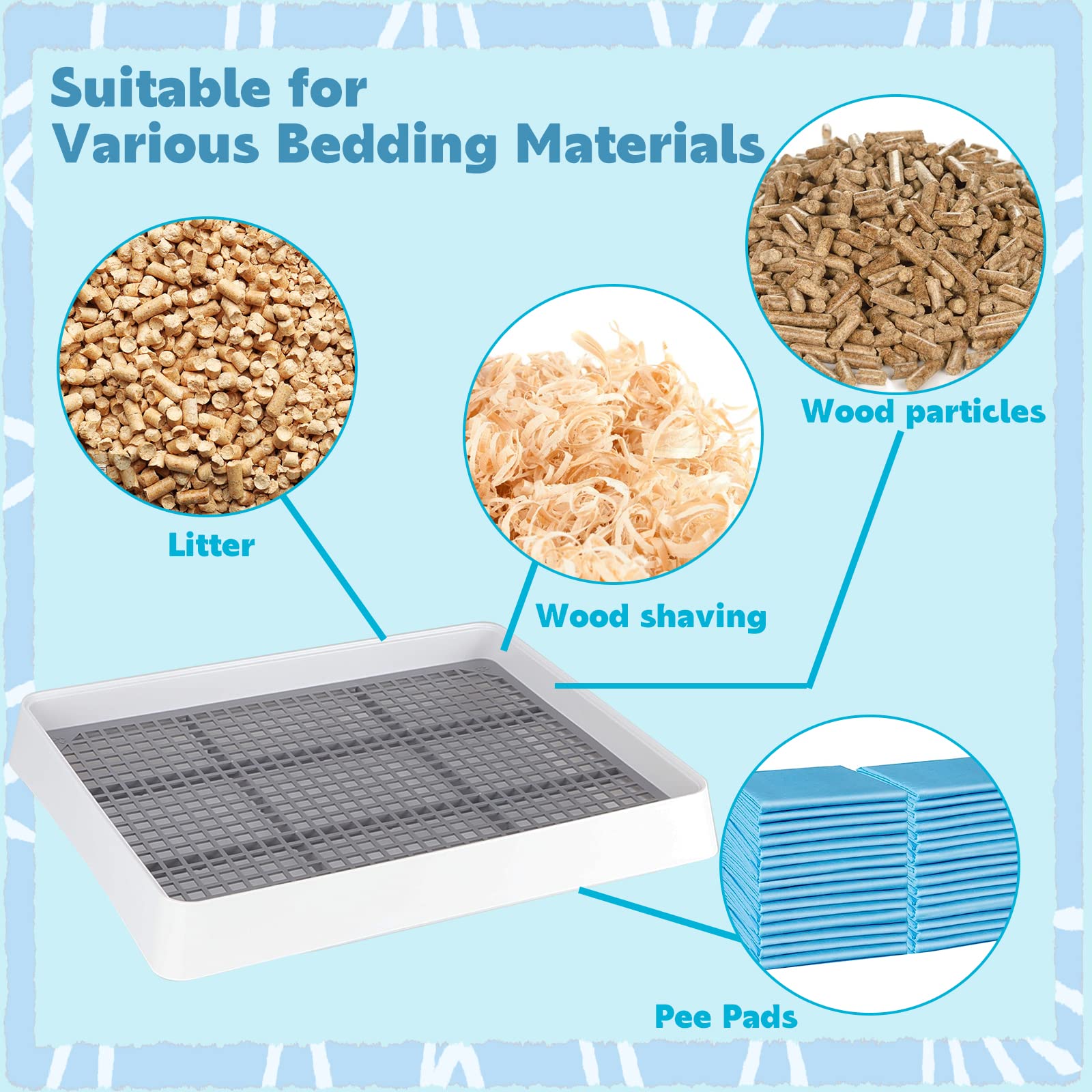 Fhtonge Guinea Pig Litter Box For Cage, Guinea Pigs Litter Pan With Grid, Rectangular Small Amimal Potty Trainer Tray Pet Toilet