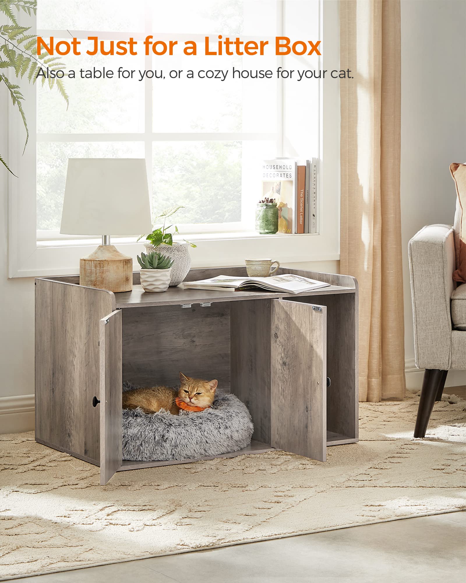 Feandrea Litter Box Enclosure, Cat Litter Box Furniture Hidden, With Front Entry, Modern Cat House For Indoor Cat, Kitty, Side End Table, 32.4 X 20.9 X 19.7 Inches, Greige Upcl001G01