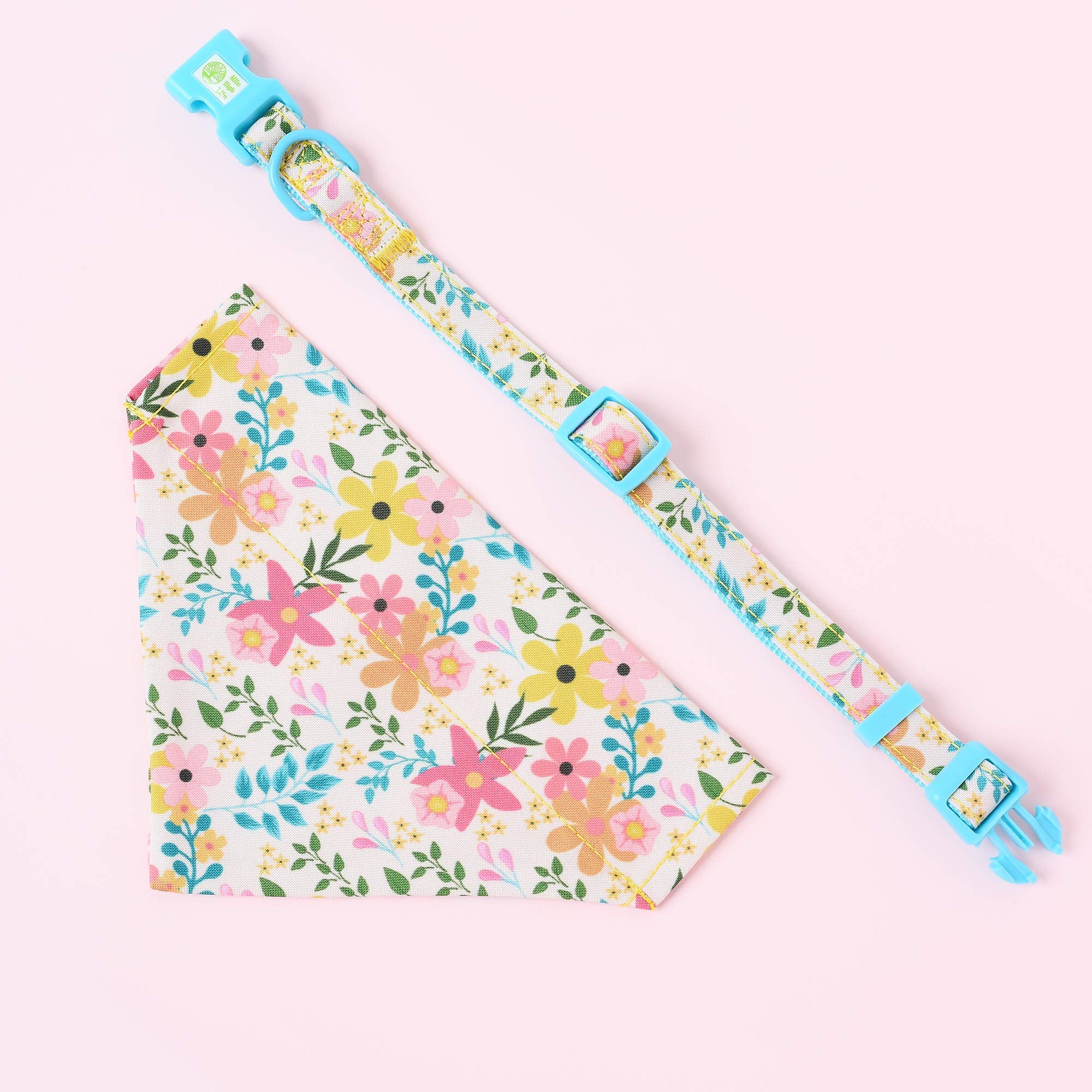 Mile High Life | Cute Bandana Collar | Soft Poly Cotton Fabric Collars For Medium Dogs | Flower & Fruit Pattern (Wild Flowers, B