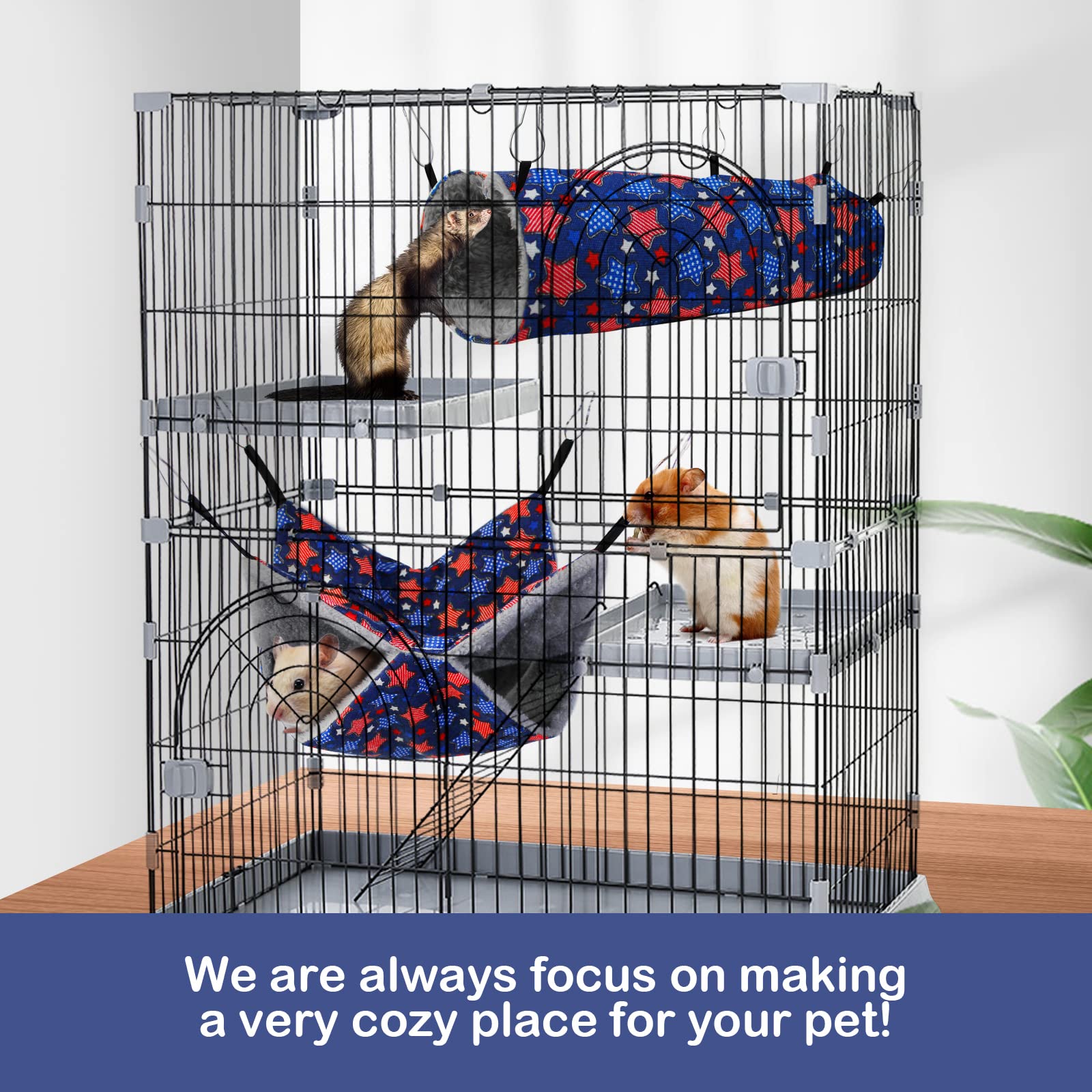 Petonfun Ferret Rat Hammock Set Guinea Pig Hideout Bed,Soft Hamster Toys Hanging Tunnels And Tubes,Plush Small Animal Pet Chinch