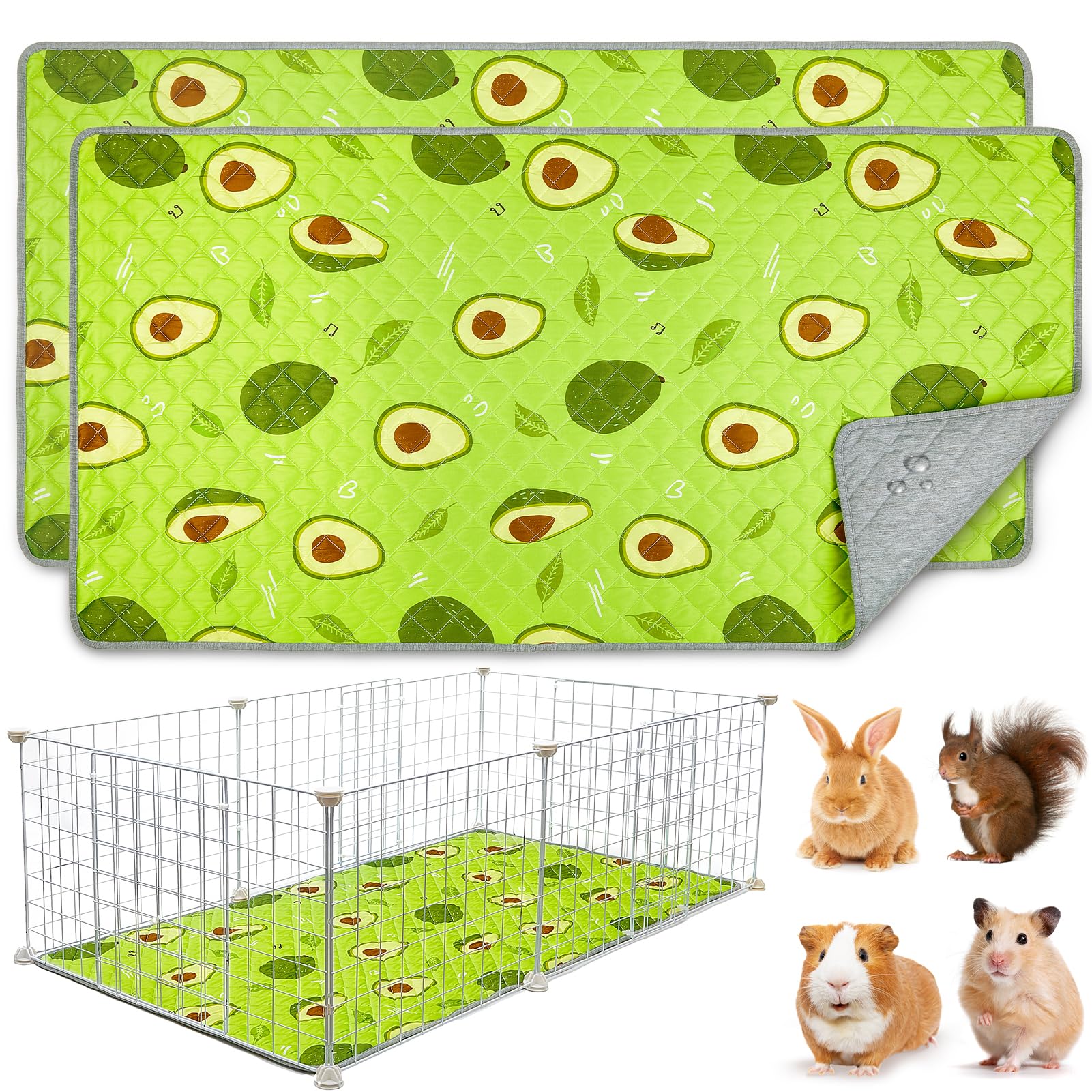 2 Pack Guinea Pig Bedding, Washable Guinea Pig Cage Liner Reusable Guinea Pig Mat Waterproof Guinea Pig Bedding Super Absorbant 