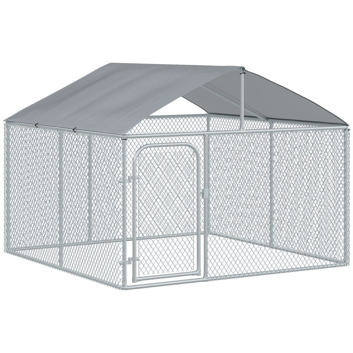 Pawhut Kennel For Outdoor Dogs, Houses For Dogs, Pet Enclosure With Waterproof Cover, 230 X 230 X 175 Cm, Silver