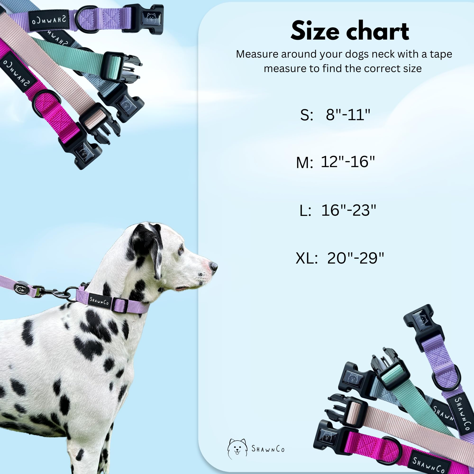 ShawnCo Dream Walk Dog Collar- Premium, Adjustable and Comfortable Pet Collar for Small, Medium, Large and Extra Large Dogs (Whi