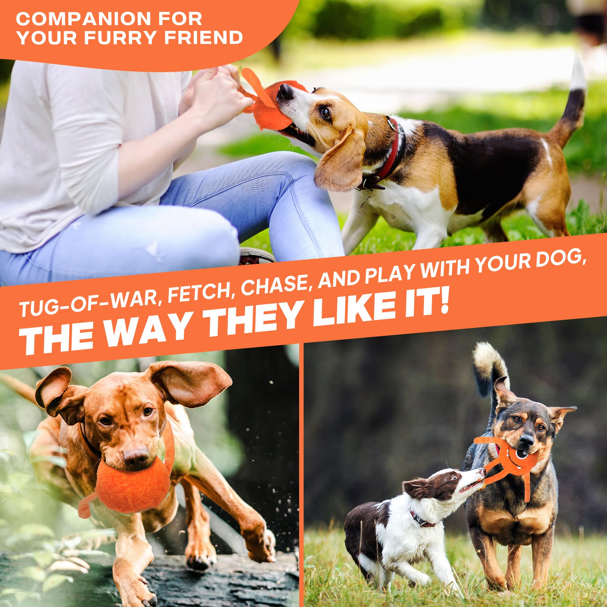 Fida Dog Chew Toys For Aggressive Chewers(3In1), Squeaky Dog Toys For Large Dogs, Interactive Dog Toys To Keep Them Busy, Dog Ba