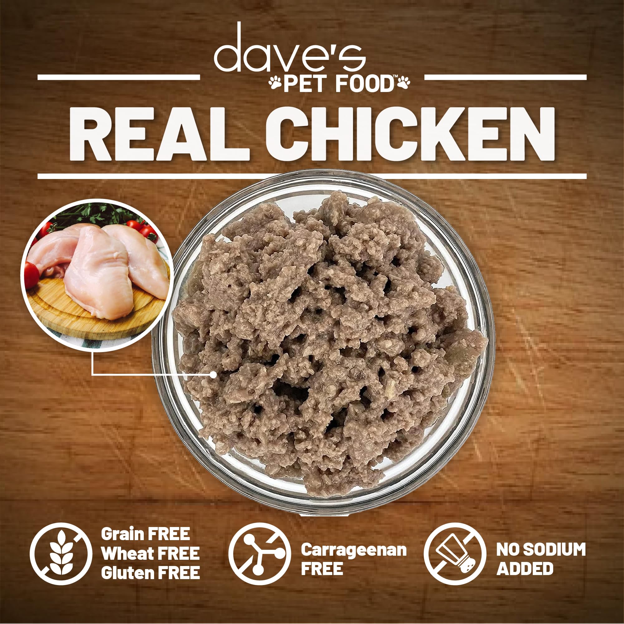 Daves Pet Food Restricted Sodium Diet for Dogs, Chicken Pate Recipe, 13.2 oz Canned Dog Food, Case of 12